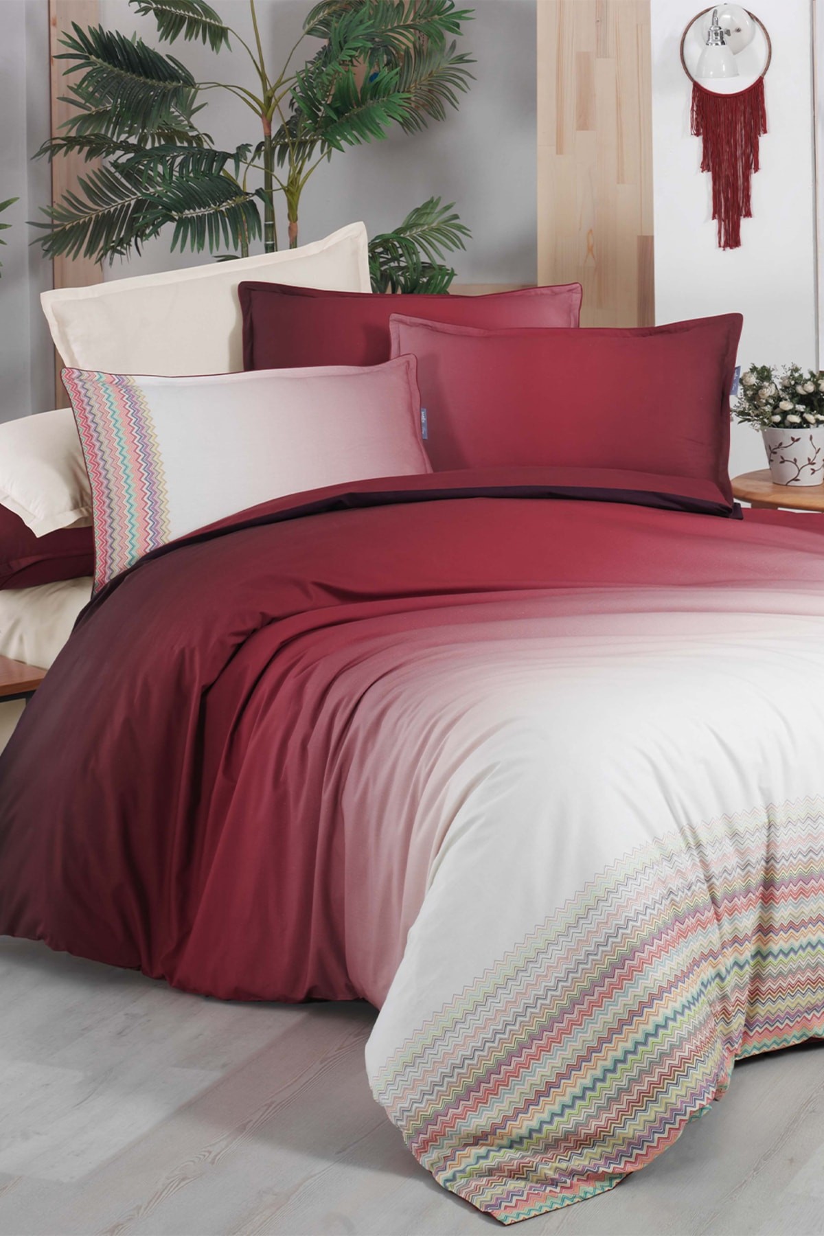 Lindi Kırmızı Çift Kişilik %100 Pamuk Fancy Poplin Nevresim Takımı