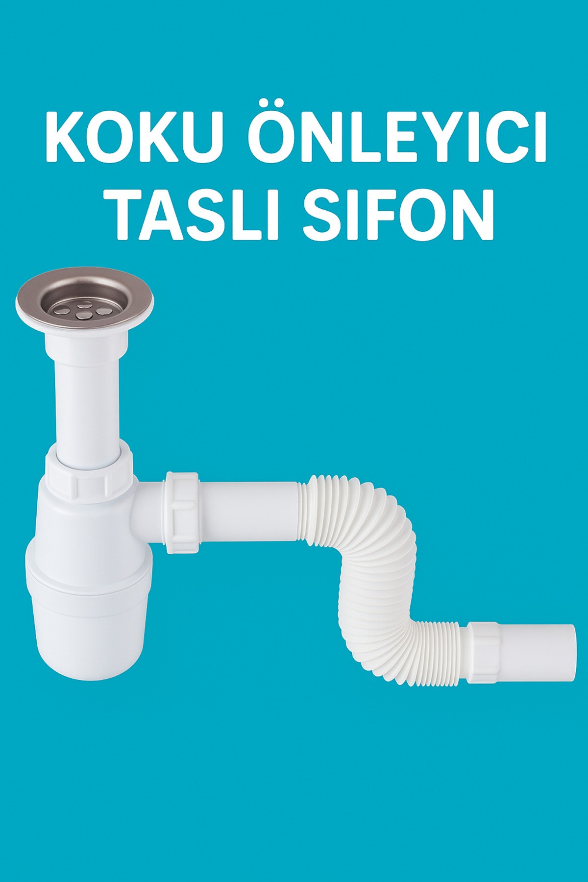 Koku Önleyici Taslı Lavabo Sifonu - Temizlenebilir Hazne, Körüklü Boru, Paslanmaz Giriş