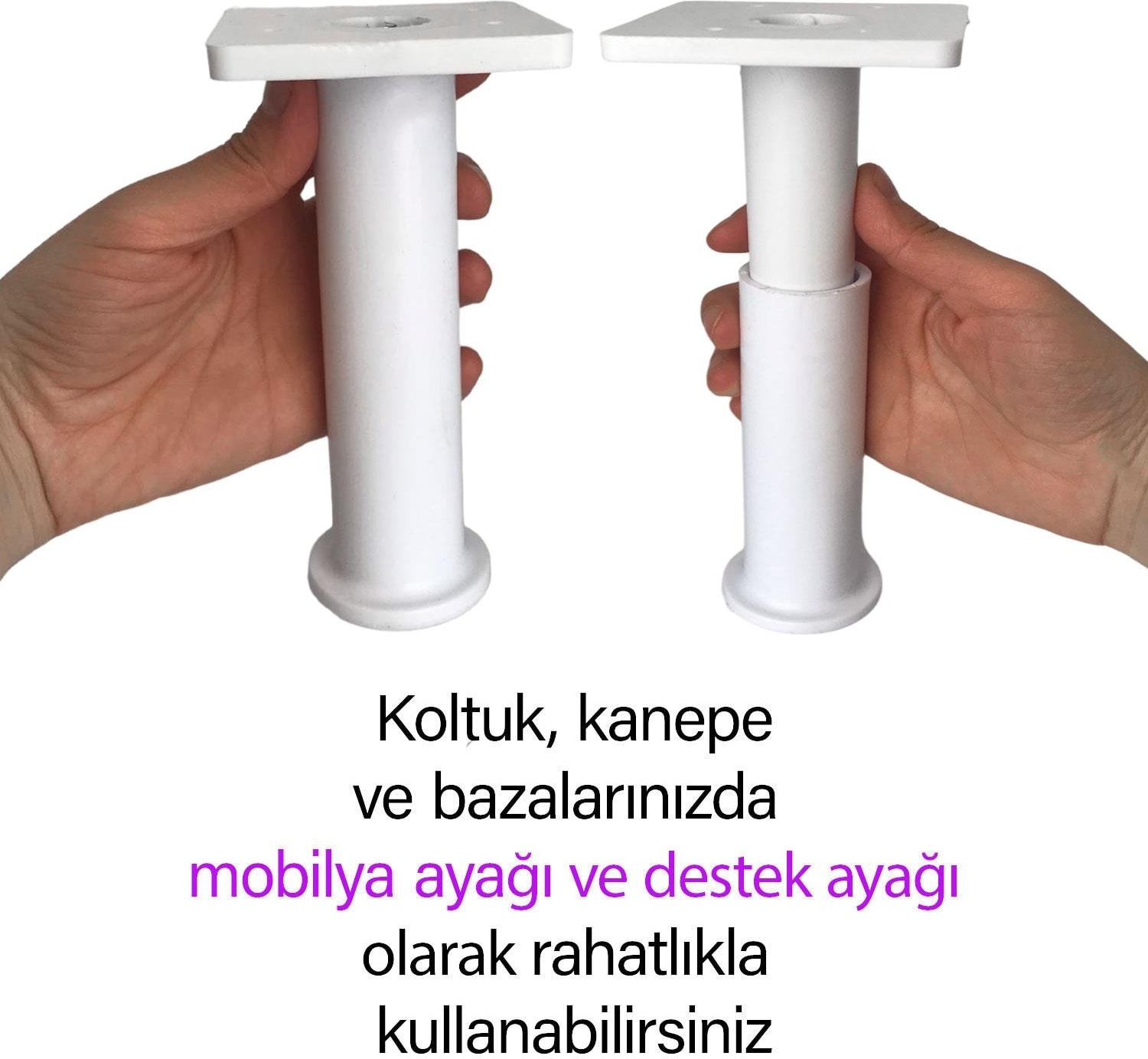 4 Adet Modül Ayarlanabilir Destek Ayağı 15 x 23 cm Beyaz Ayak Mobilya Kanepe Baza Koltuk Ünite Ayakları