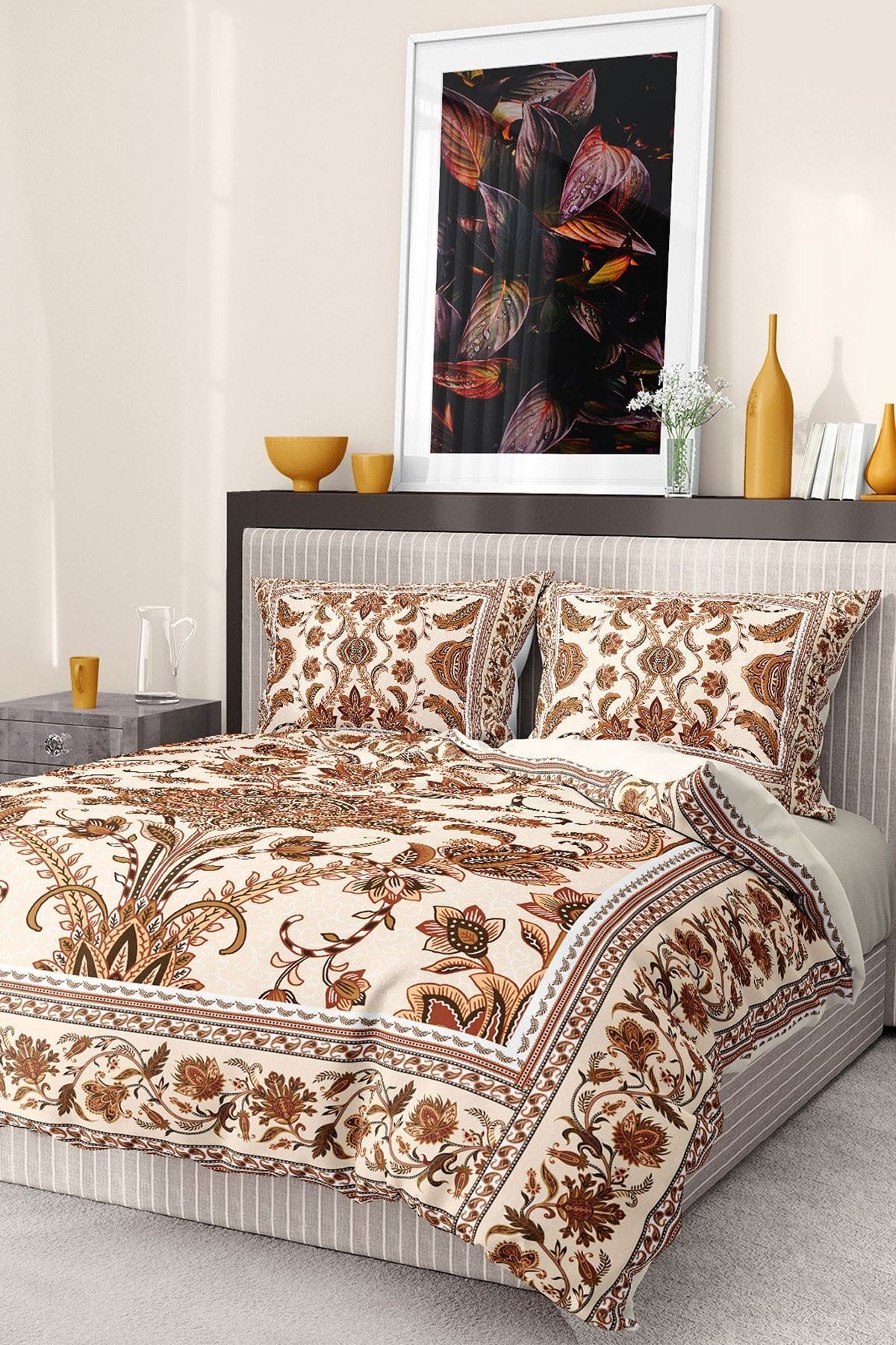 %100 Pamuk Saten Nevresim Takımı Lastikli Çarşaf Deluxe Çift Kişilik 3d Damask