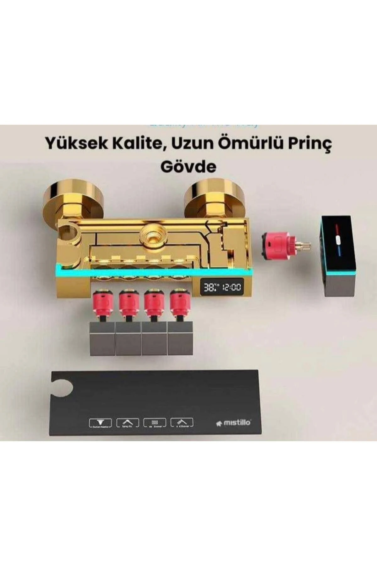 Antrasit Dijital Led Işıklı Fonksiyonel Tepe Duşlu Piyano Sürgülü Duş ve Batarya Takımı