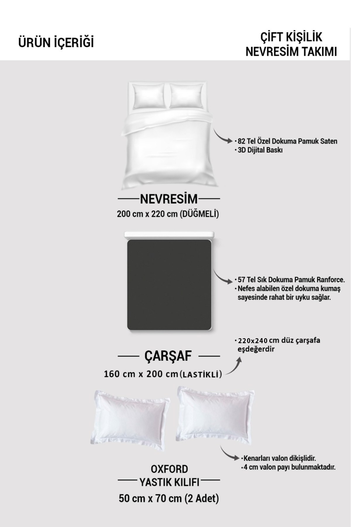 Lastikli Çarşaflı %100 Pamuk Saten Çift Kişilik Nevresim Takımı Attention Please
