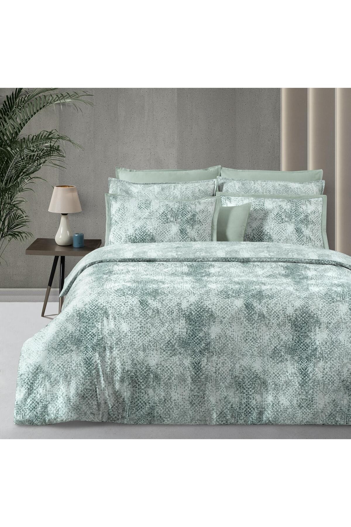 Dnipro King Size %100 Pamuk Saten "300 TC" Nevresim Takımı Yeşil