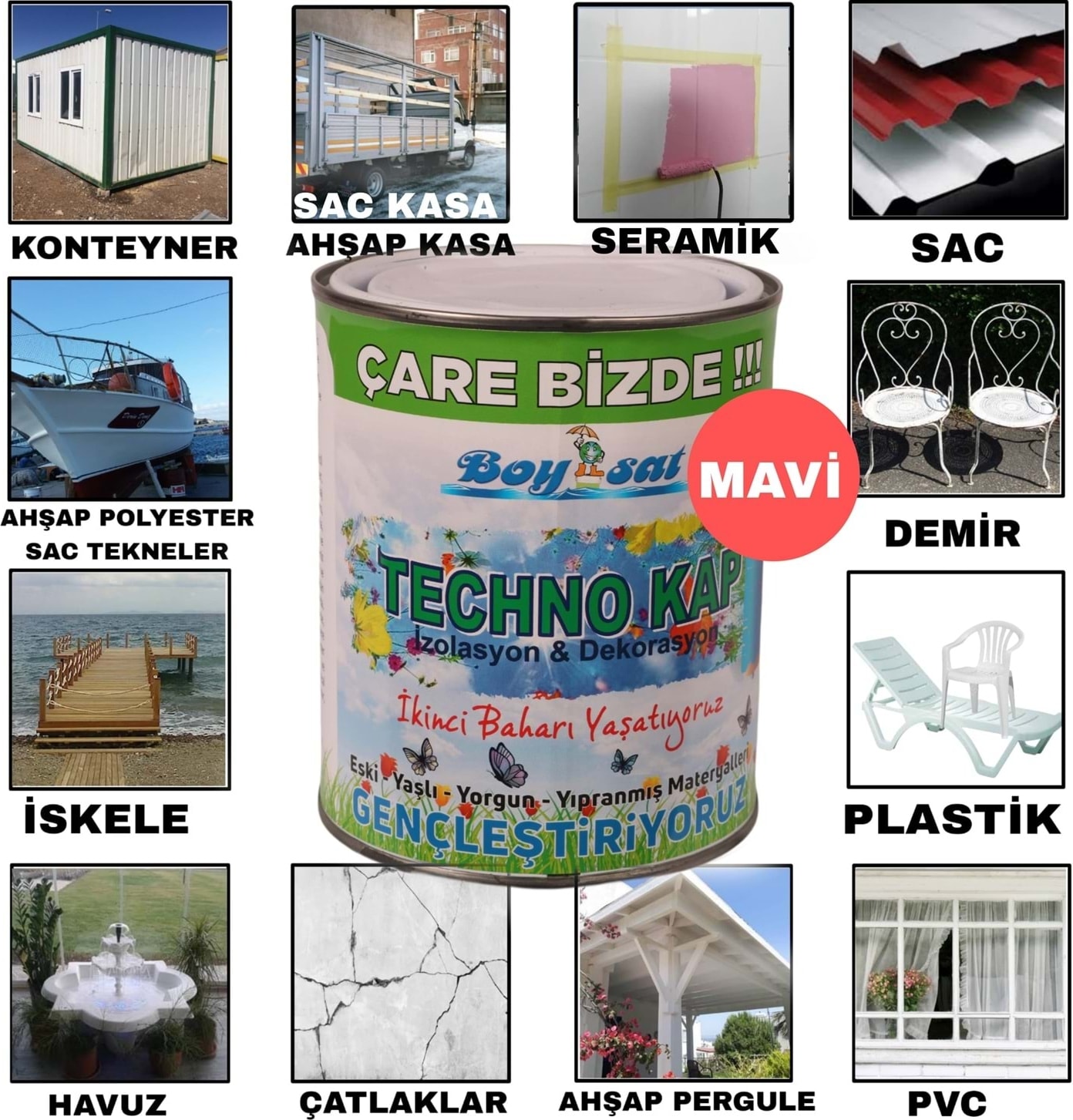 Techno Kap 1 kg Ahşap Osb Sunta Metal Profil Polyester Plastik Pvc Eternit Karo Seramik Mavi Yalıtım