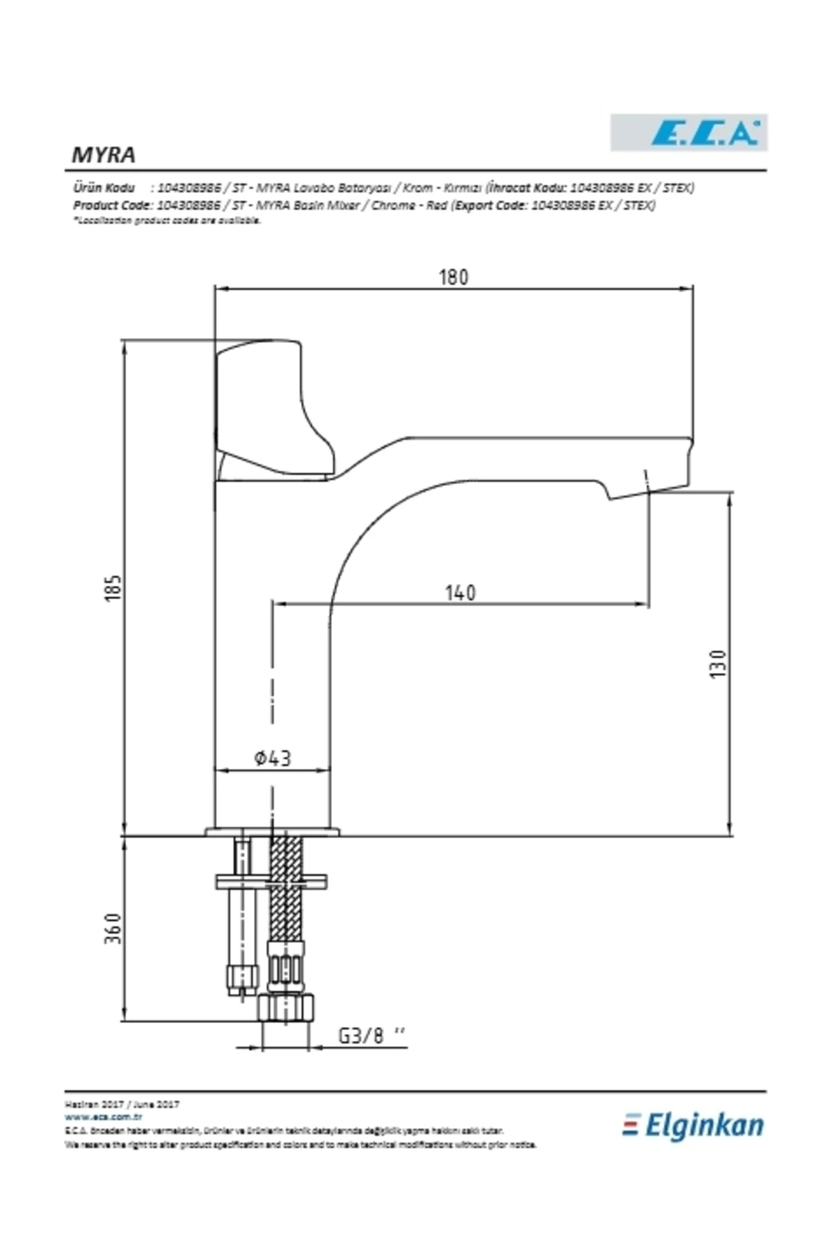 Myra Lavabo Batarya Kırmızı