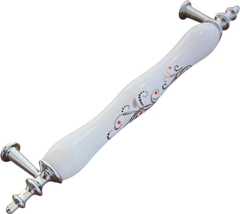Çin Gülü Porselen Kulp 128MM(12.8CM) Ayakları Krom Mobilya Çekmece Kapak Kulbu