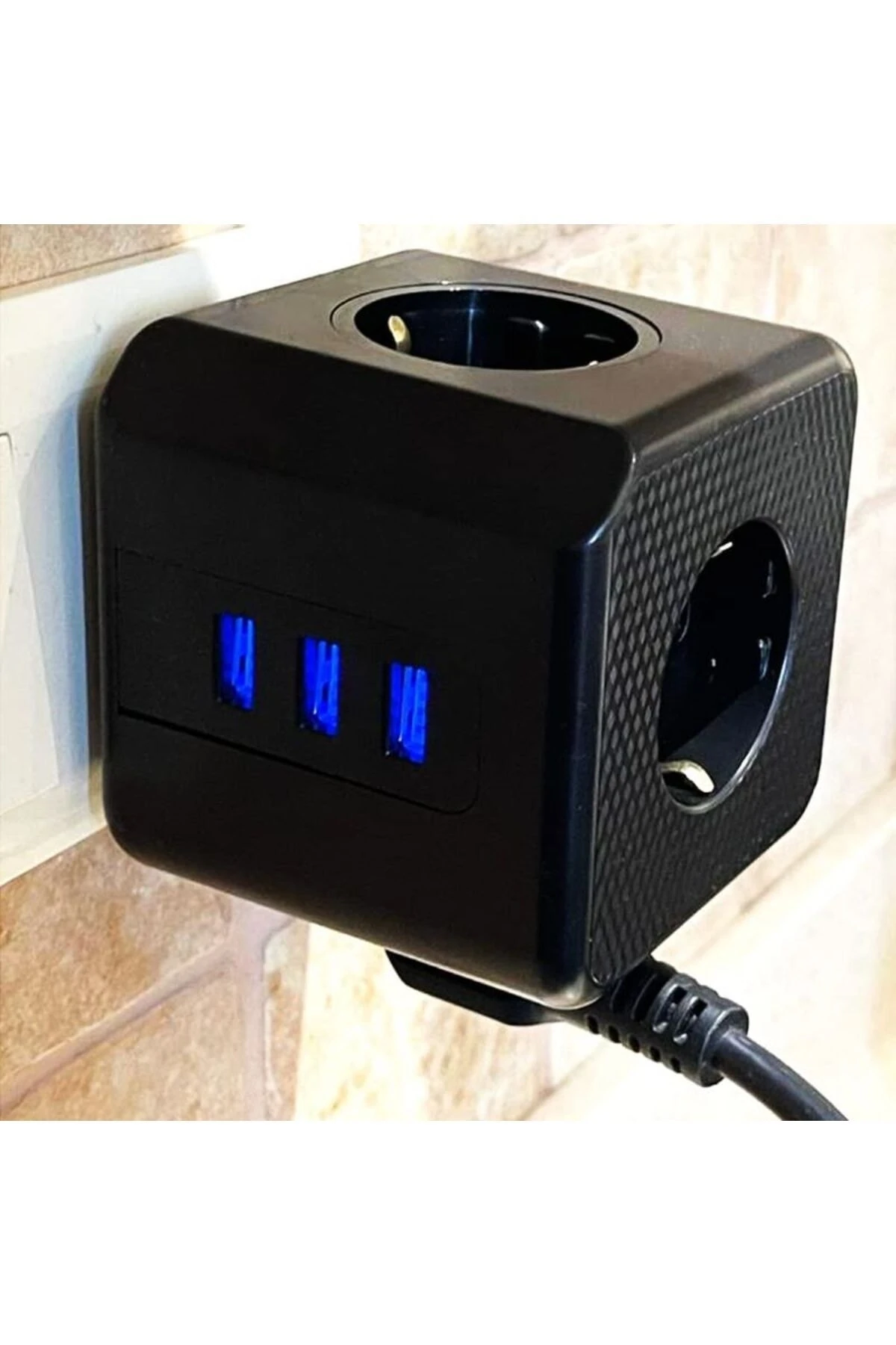 90° Köşeli Grup Priz Kablosuz Akım Korumalı Isıya Dayanıklı 3x Usb 3.0 3x Fiş Girişli 10A 2500W 3440