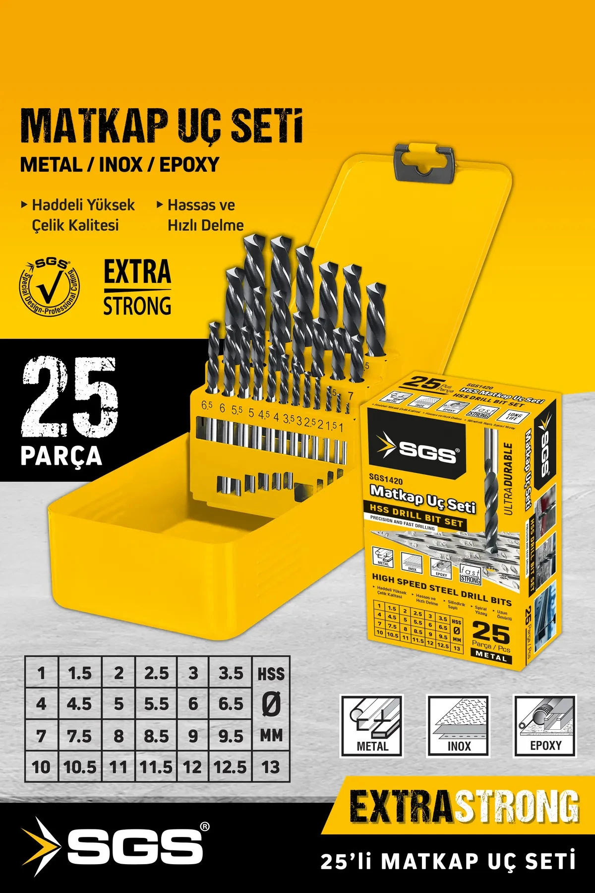 SGS1420 25 PARÇA HSS MATKAP UCU SETİ METAL STANDLI KUTULU
