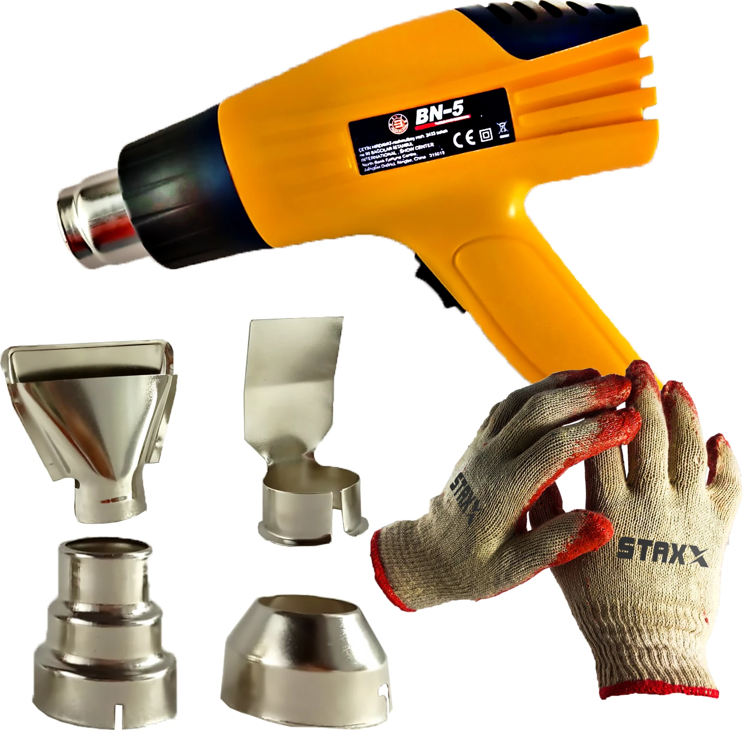 2000 W Kademeli Sıcak Hava Tabancası + 4 Çeşit Uç ve Eldiven