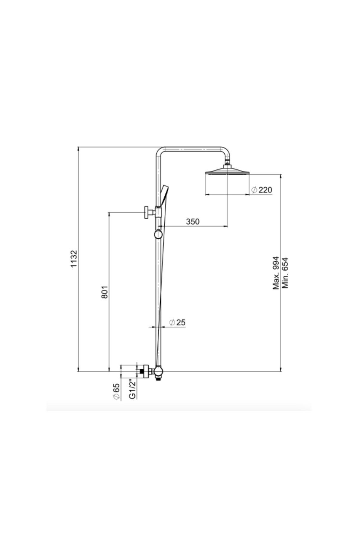 Termostatik Bataryalı Duş Sistemi, Krom - N2221602