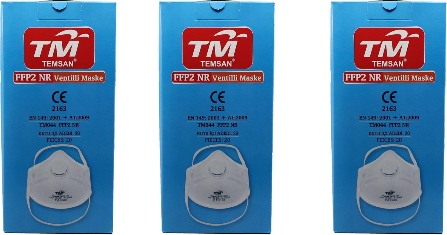 Tm  Beyaz Ventilli Ffp2 Nr Toz Iş Güvenlik Sanayi Boya Konik Maske - 20 Adetlik 3 Paket