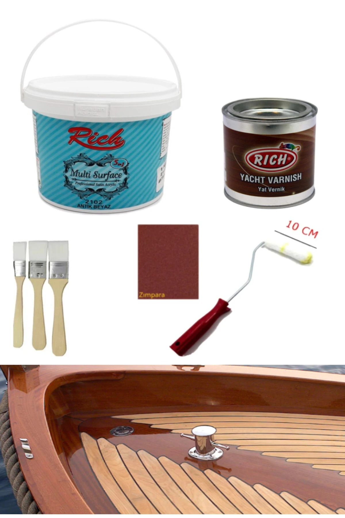 Surface 1 Kg Antik Beyaz Rich Yat Verniği 250 cc Set