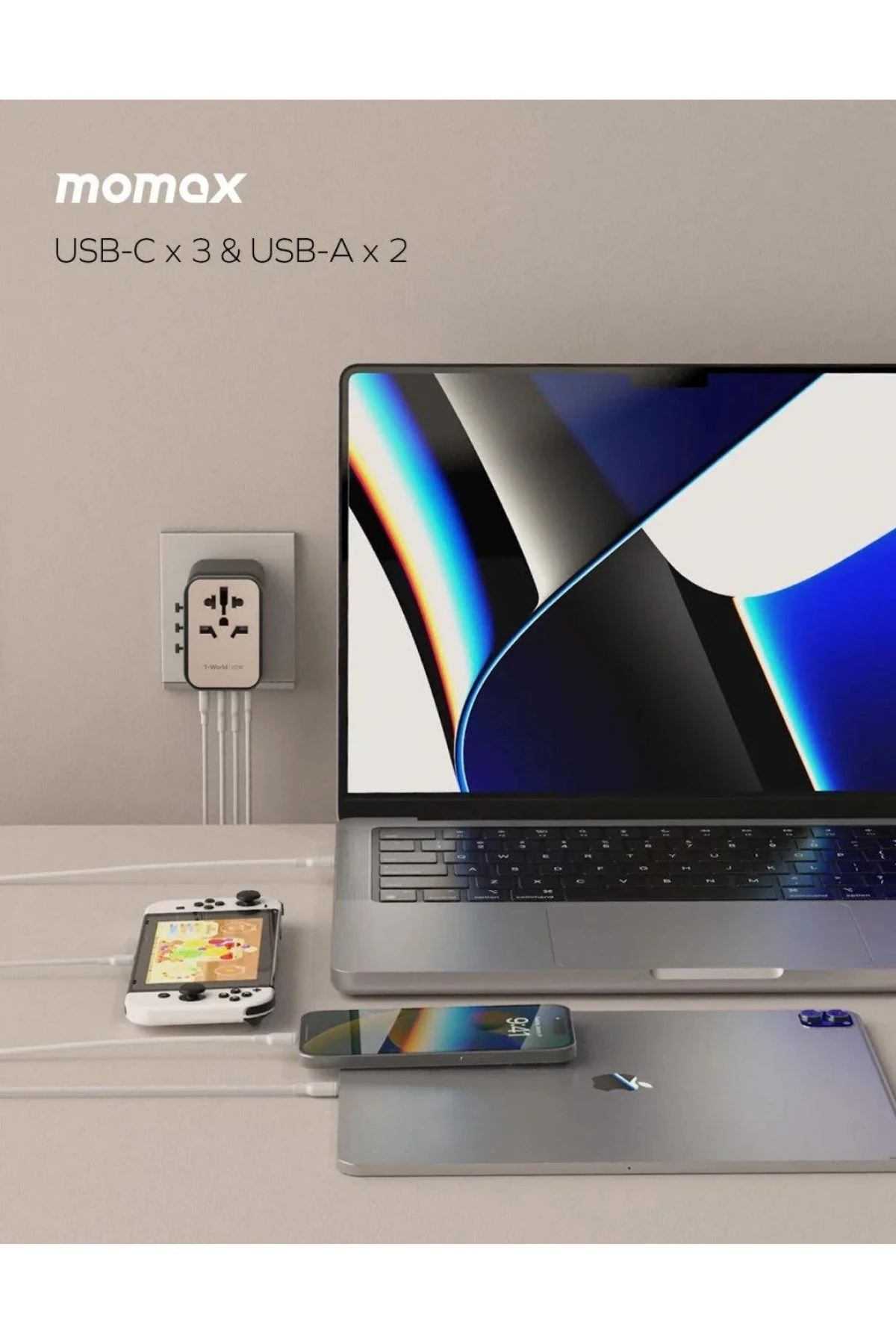 35W 1-World 5-Port AC Seyahat Piriz Dönüştürücü Charger (Beyaz)