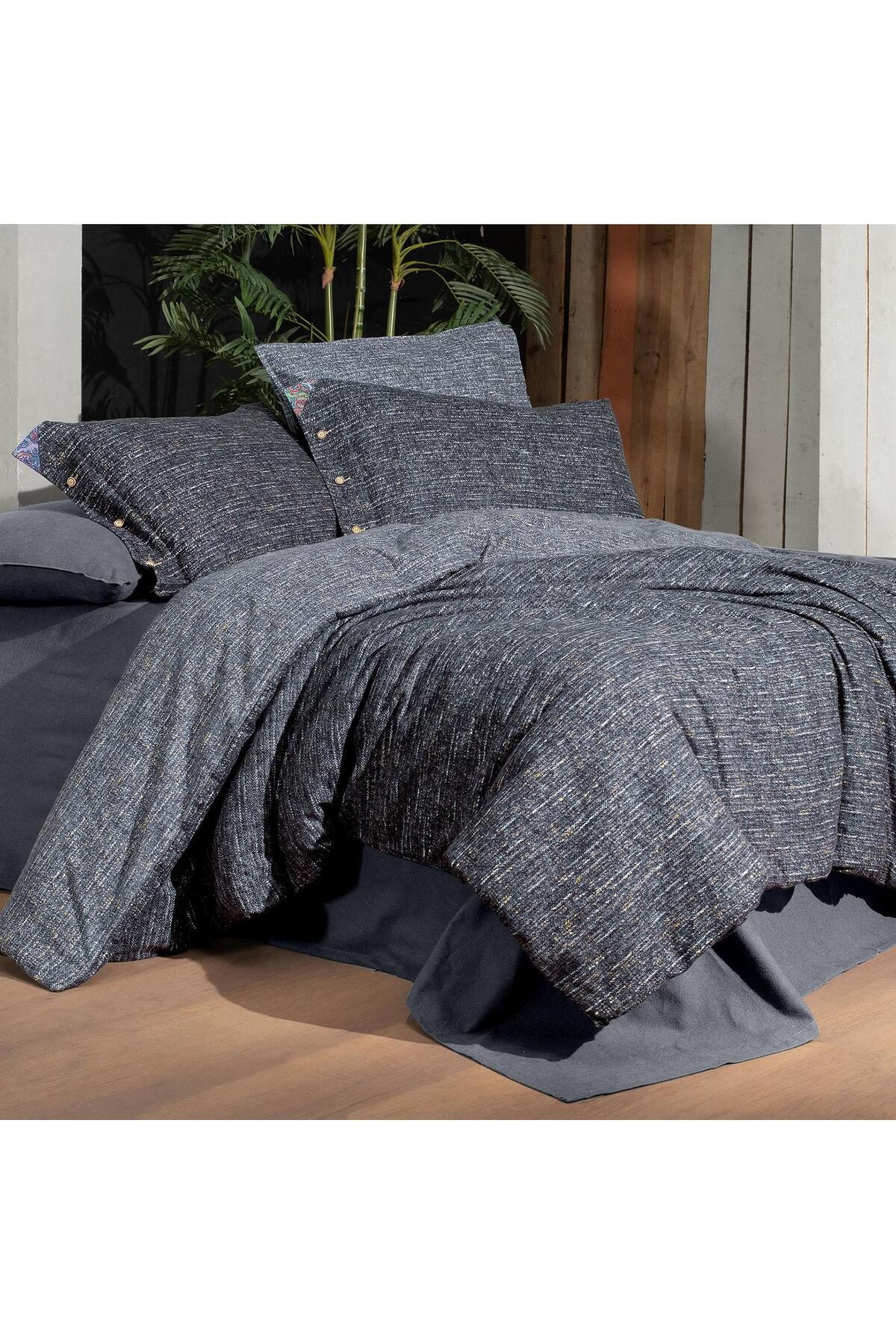 Glamis Çift Kişilik %100 Pamuk Flanel (Pazen) Nevresim Takımı Gri