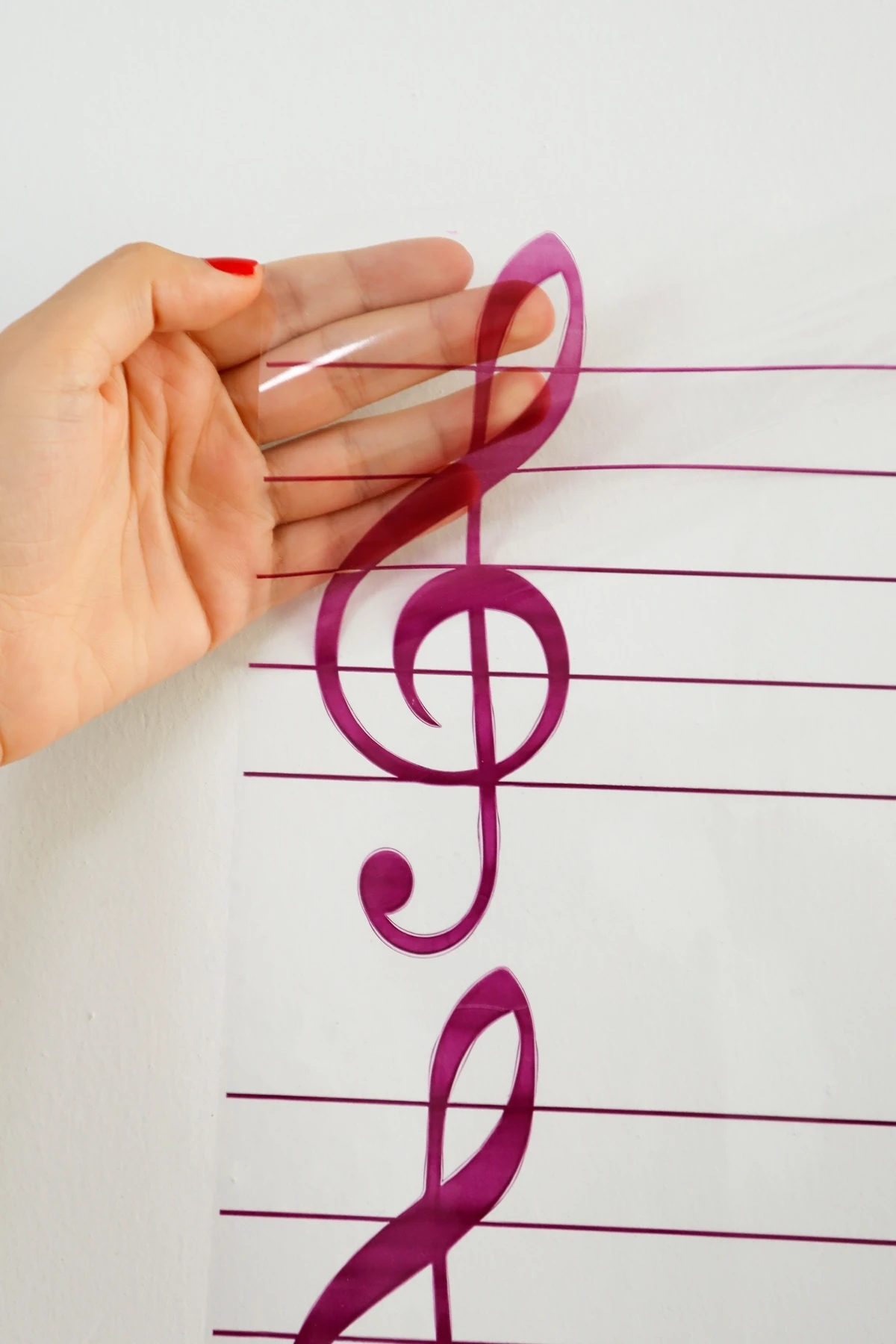 Sol Anahtarlı Nota Çizgili Porteli Yazı Tahtası, Şeffaf Yapışkansız Tutunan, Statik Akıllı Kağıt