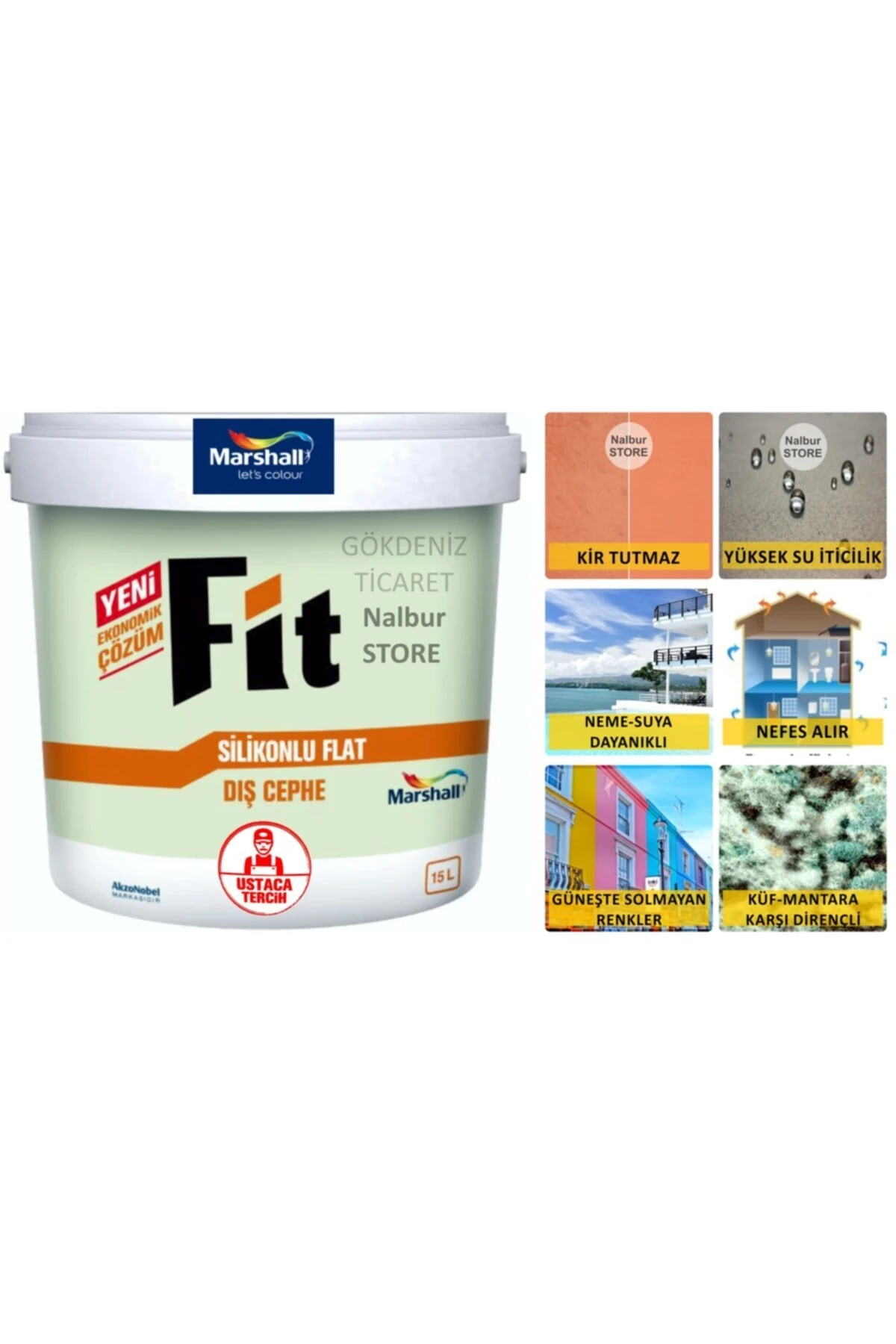 Fit Silikonlu Flat Dış Cephe Boyası 15LT=20KG BEYAZ-Kir tutmaz-Solmayan renkler-Kokusuz