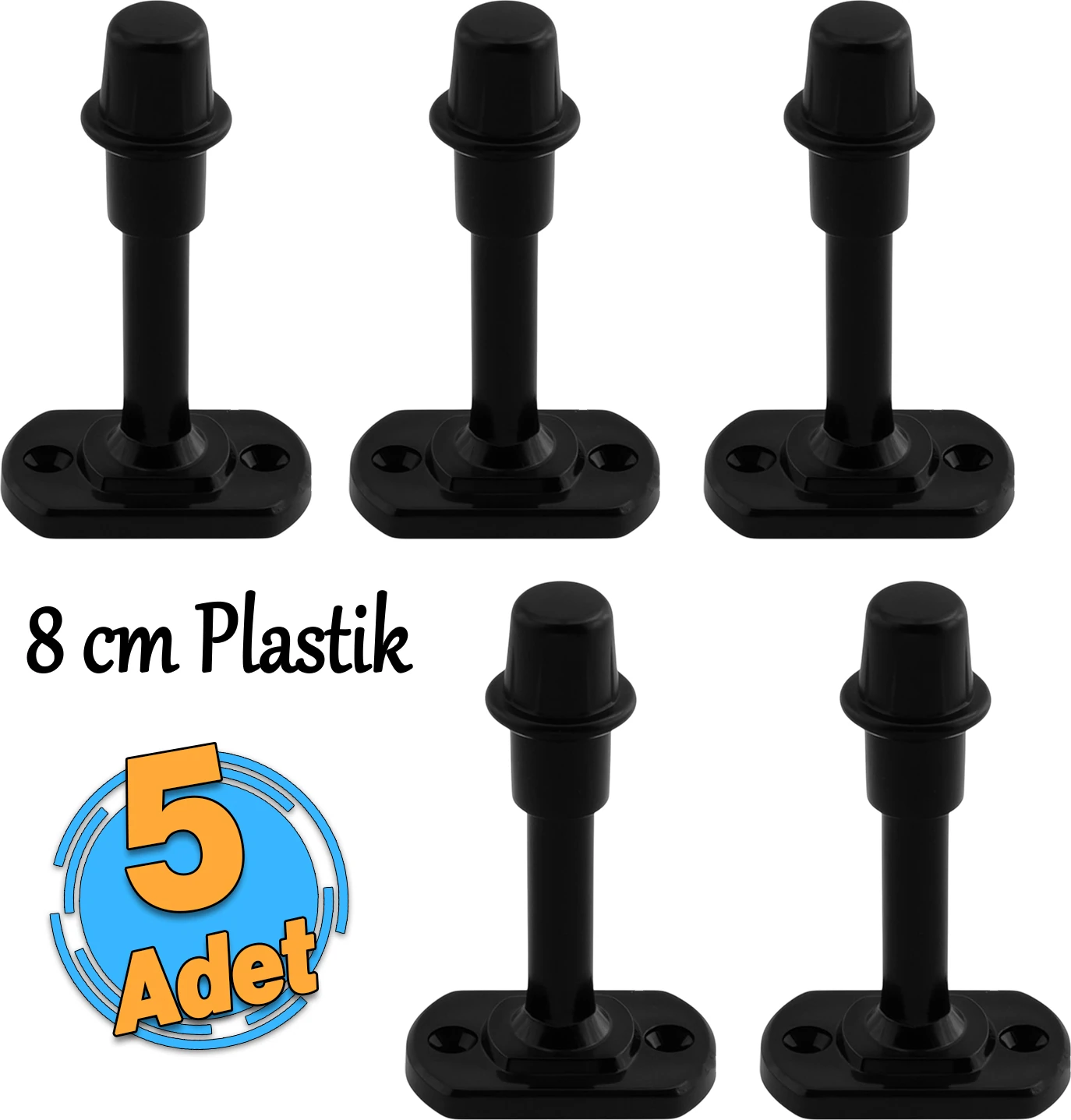 5 Adet Mobilya Kapı Arkası Kolu Stoperi Tamponu Plastik Siyah 8cm Stopu Durdurucusu