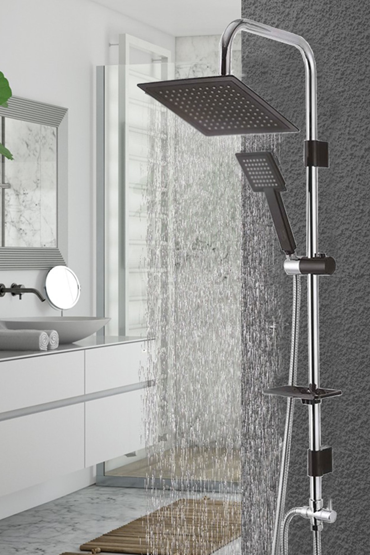 Siyah Krom Square Tepe Duş Seti