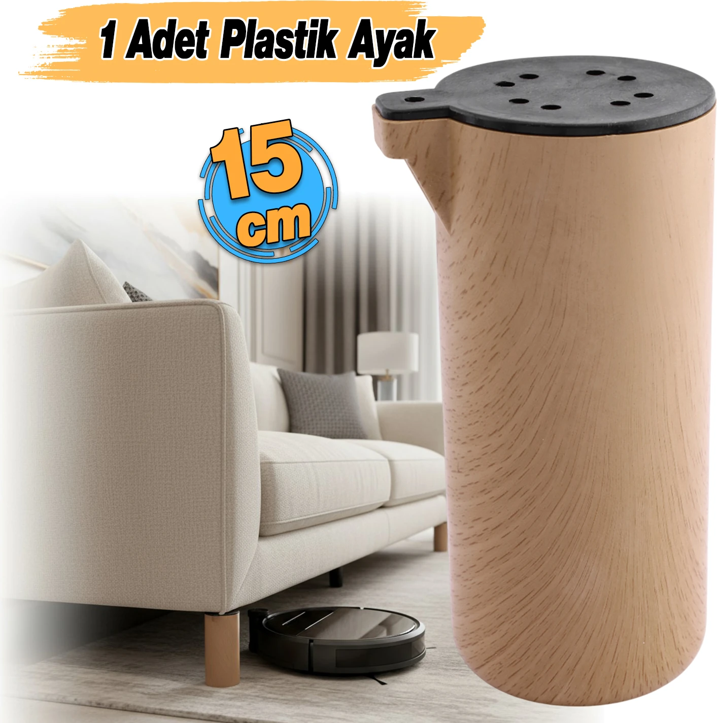 Plastik Terra Kubik Kayın Beji 15 cm Mobilya Kanepe Koltuk Yatak Baza Yükseltme Ayağı Ayakları