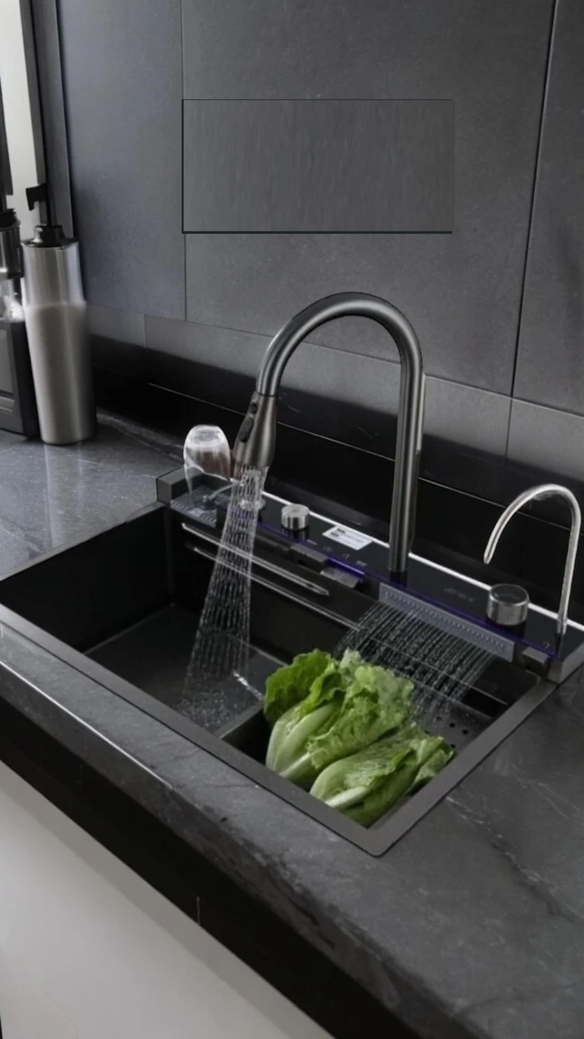 Tam Otomatik 9 Fonksiyonlu Teknolojik, Akıllı, Şelaleli Eviye Seti, Dijital, Ledli Mutfak Evyesi