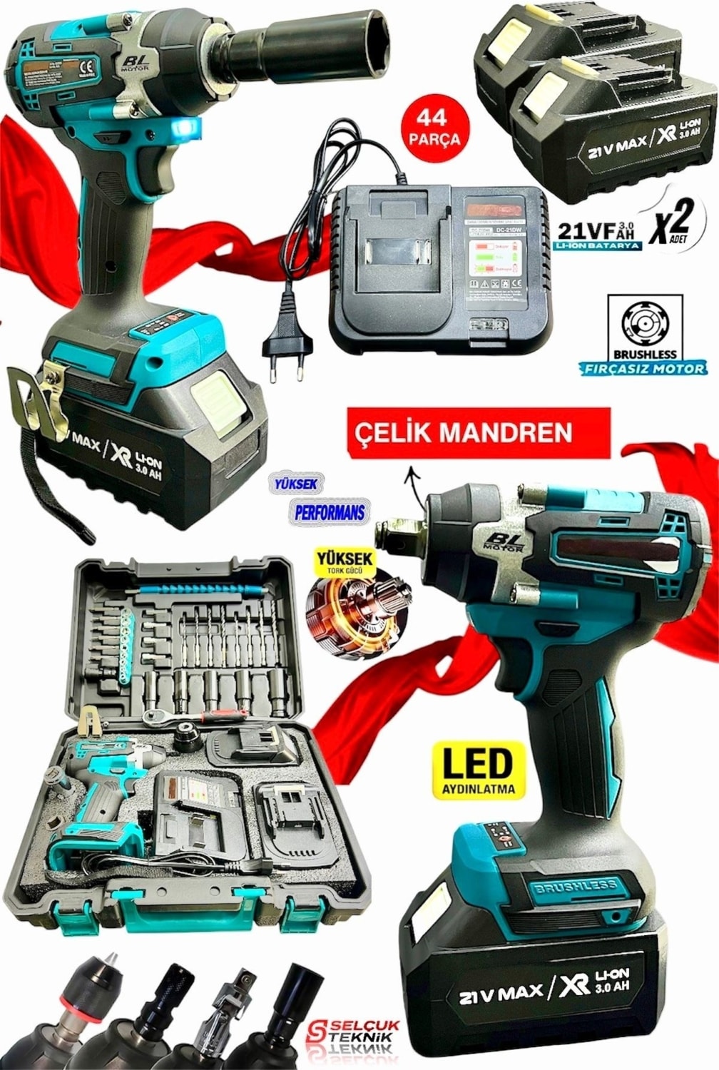 21V 3.0AH Akülü Torklu Somun Sıkma Bijon Sökme Kömürsüz Matkap Kömürsüz Çelik Mandren