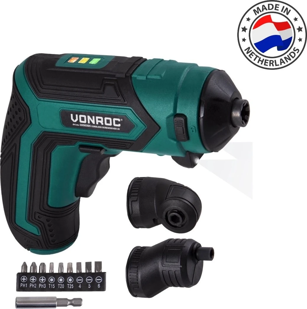 Akülü Tornavida – 4V – Dahil. Uç Tutucu, Eksantrik ve Açılı Bağlantı, Uç Seti ve Şarj Cihazı