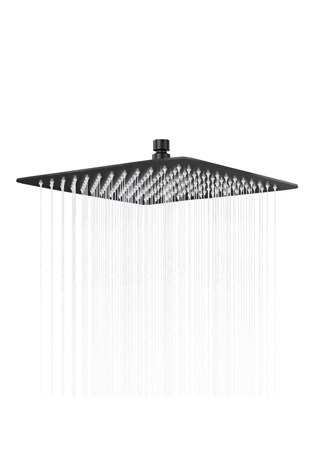 Tepe Duş Başlığı Kare Slim 304 Metal 25x25 Cm Siyah Ktd102-b