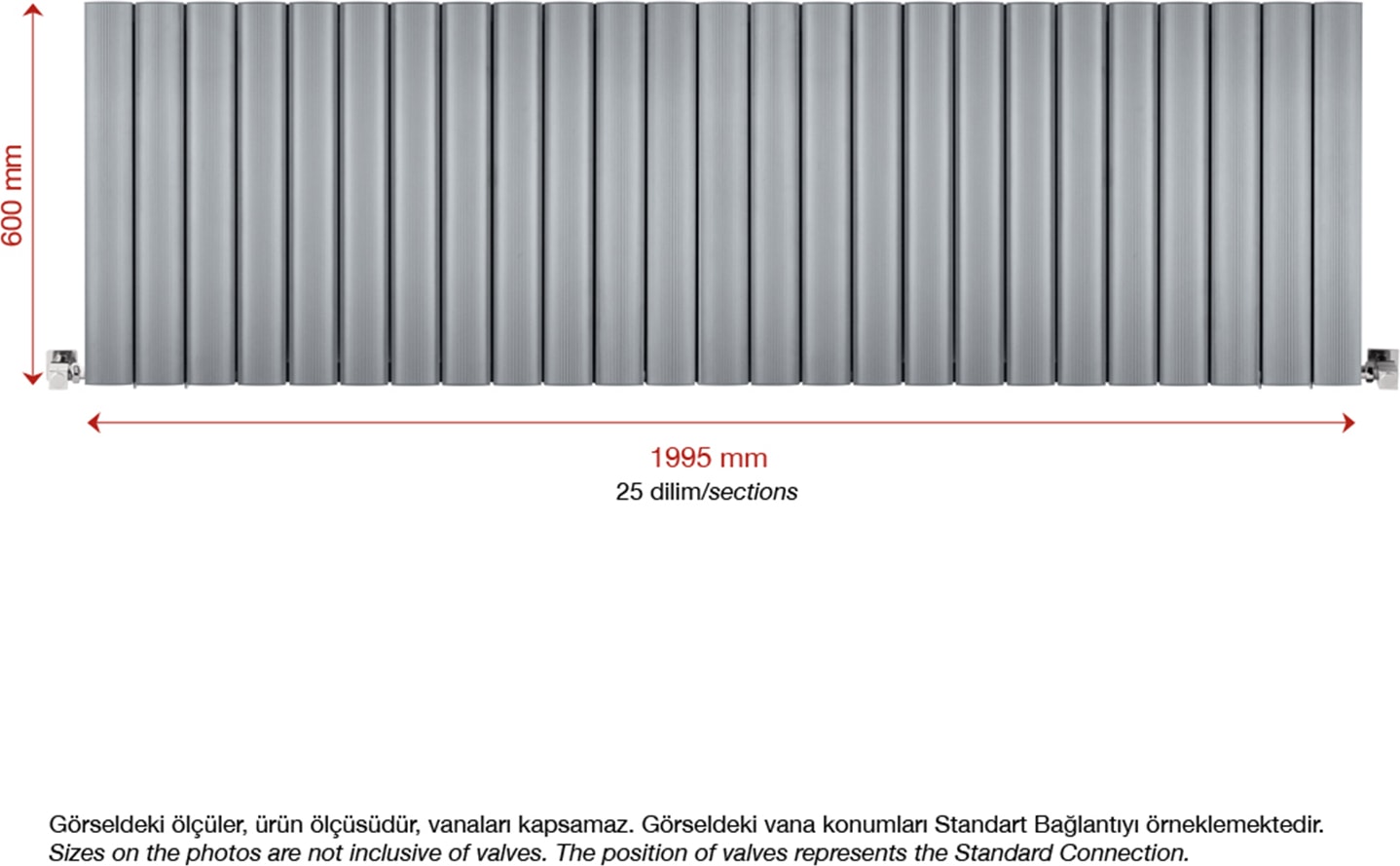 600X1995MM Amber Yatay Gümüş Gri Alüminyum Radyatör