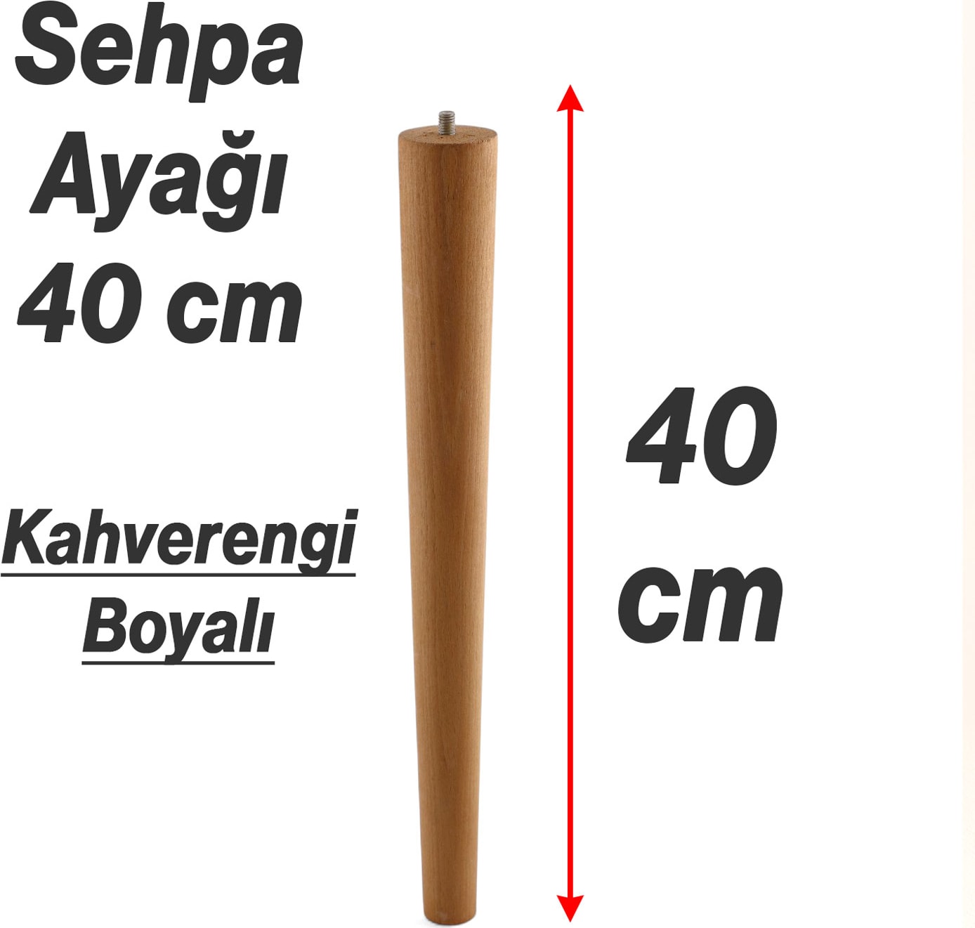 Sehpa Ayak 3'lü Takımı 40 cm Silindir Mobilya Ayağı Aksesuar Ayakları Kahverengi Boyalı Doğal Ahşap