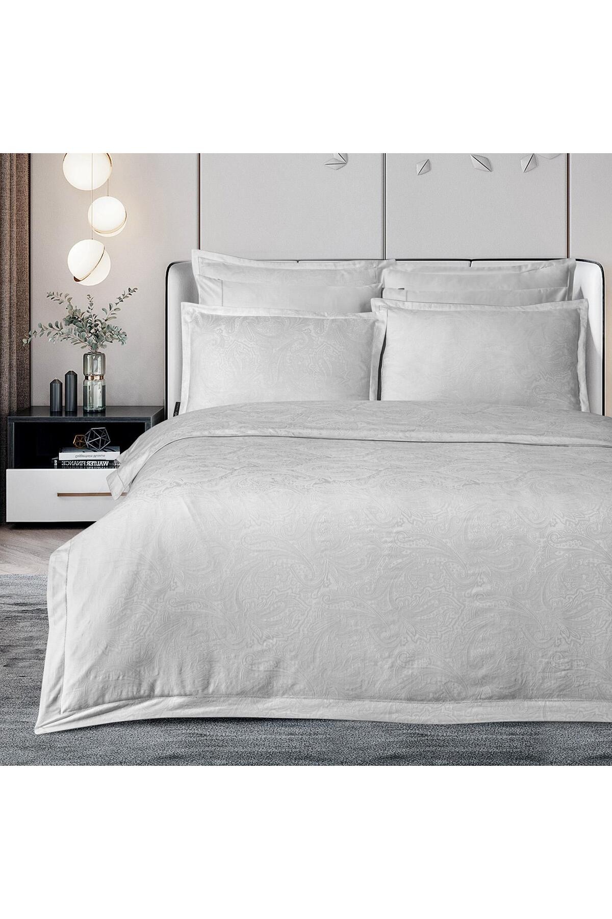 Borendo King Size (Battal Boy) %100 Pamuk Saten "300 TC" Nevresim Takımı Gri