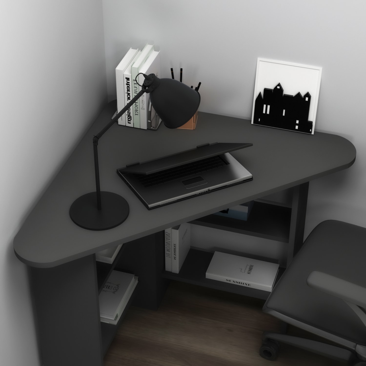Corner Köşe Çalışma Masası Bilgisayar Masası Yer Kaplamaz Ofis Masası, Antrasit - Corner