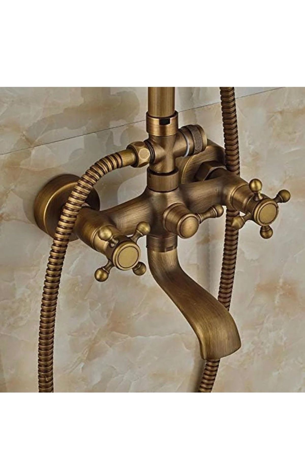 Antik Gold Duş Sistemi Klasik Tasarım Yağmurlama Seti Armatür Dahil Komple Set Mat Gold