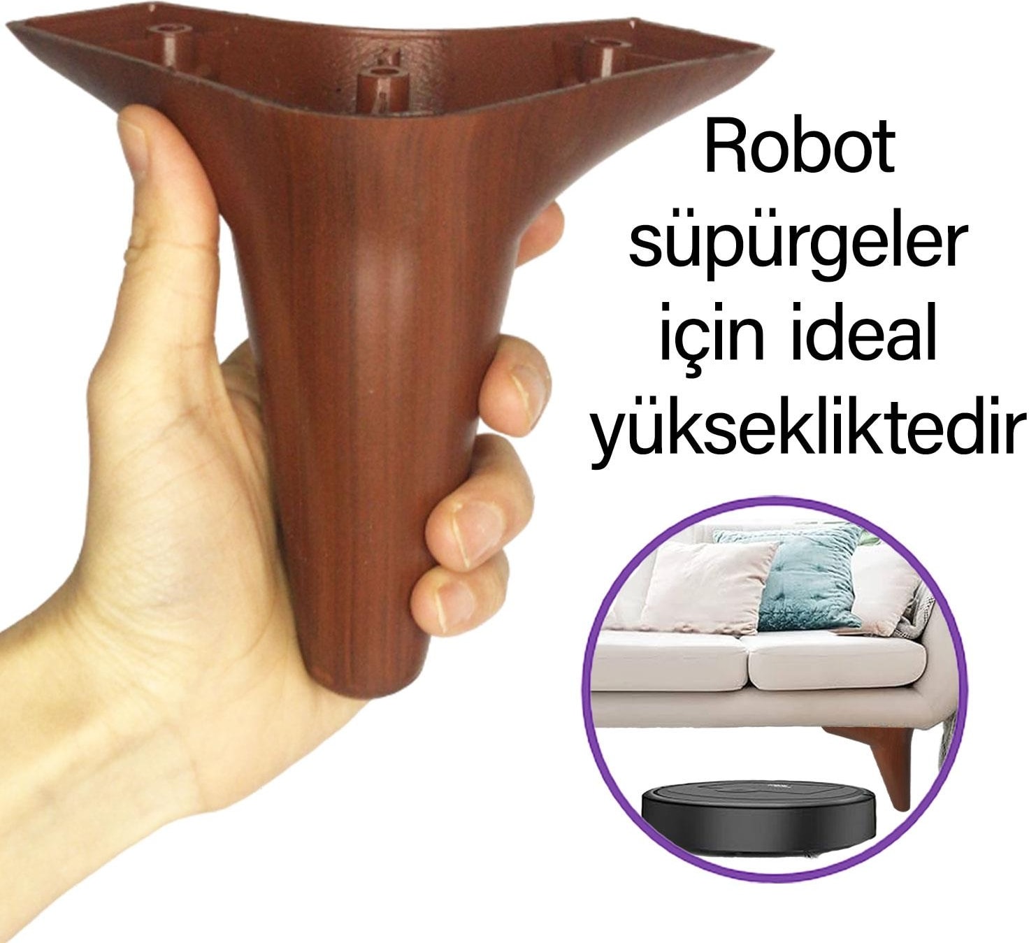 8 Adet Zelve 12 cm Ceviz Ahşap Desenli Lüx Mobilya Kanepe Sehpa Ünite Koltuk Ayağı Baza Ayak