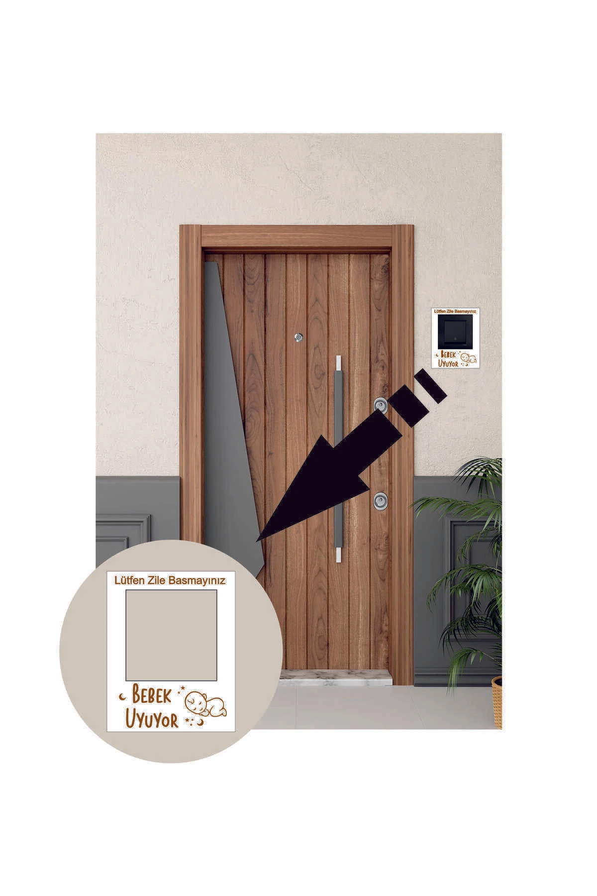 Bebek Uyuyor Lütfen Zile Basmayın Ahşap Kapı Zili Priz Süsü