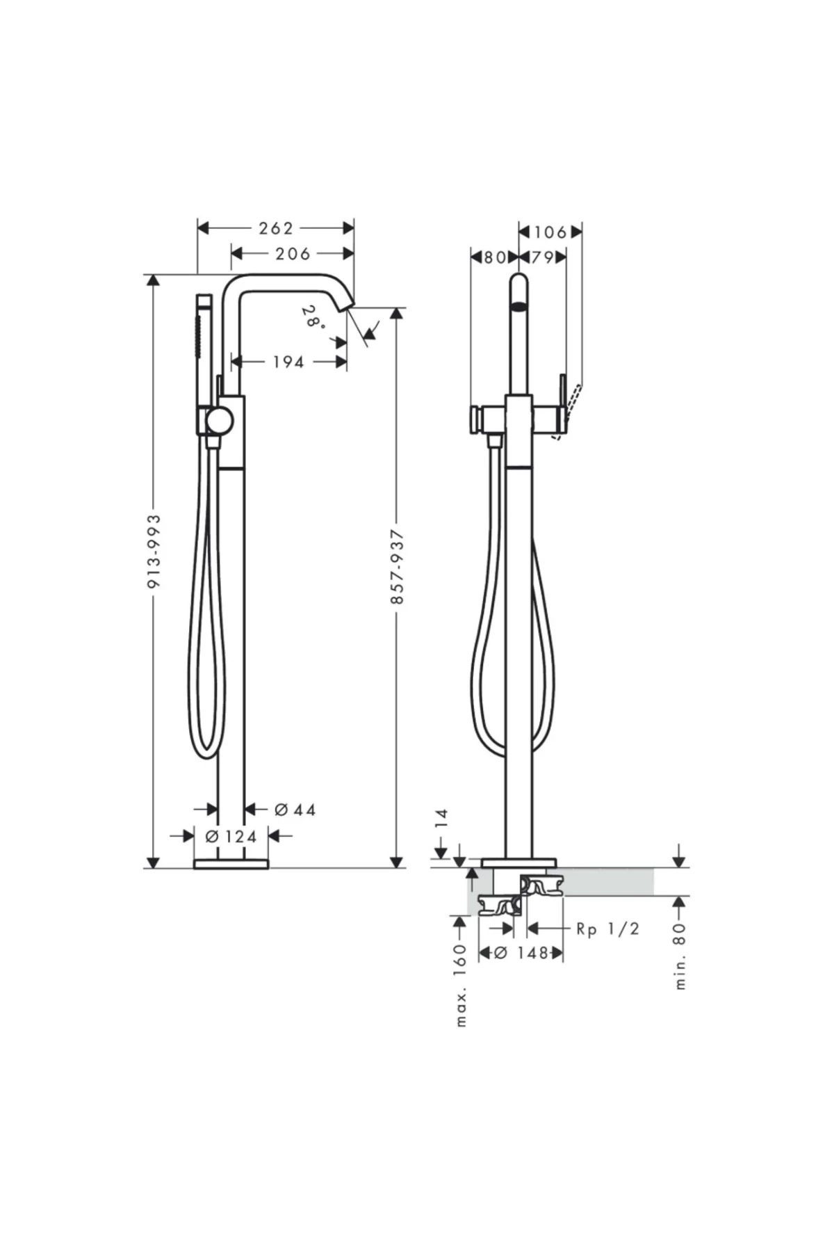 Tecturis S Tek Kollu Küvet Bataryası