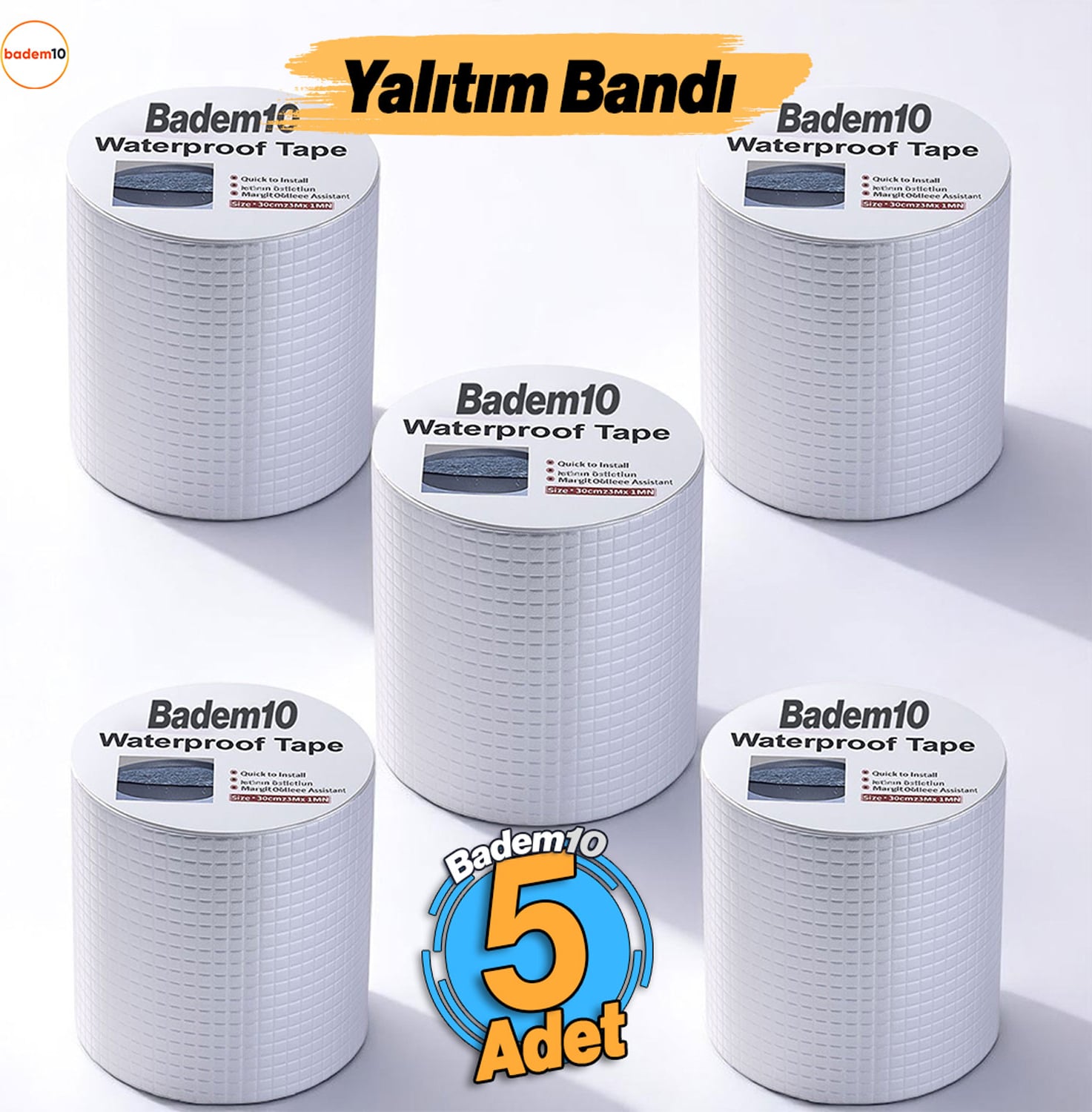 OZKUVVET Çatı Izolasyon Bandı 5 Adet Tamir Bant 2 Metre Su Sızdırmazlık Geçirmezlik Yalıtım Çamur Çatlak Boru