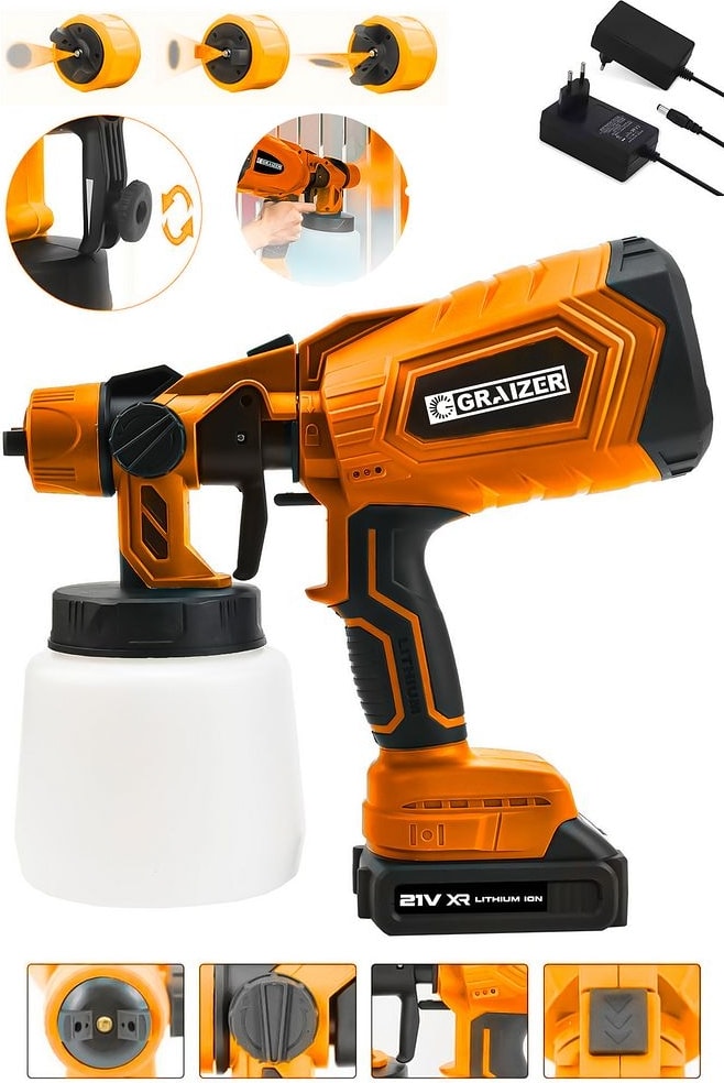 Powerforge 21V Çift Akülü 300 mm Vernik Sprey Boya Püskürtme Makinesi-Turuncu