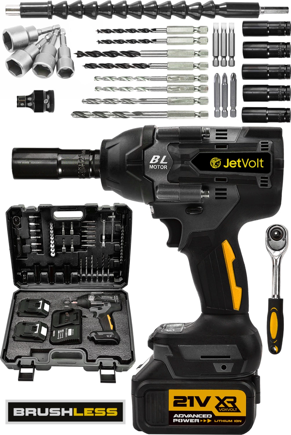 21V 2.0AH Akülü Vidalama Darbeli Kömürsüz Motor 800NM 10 Pilli Bijon Somun Sökme Sıkma - Sarı