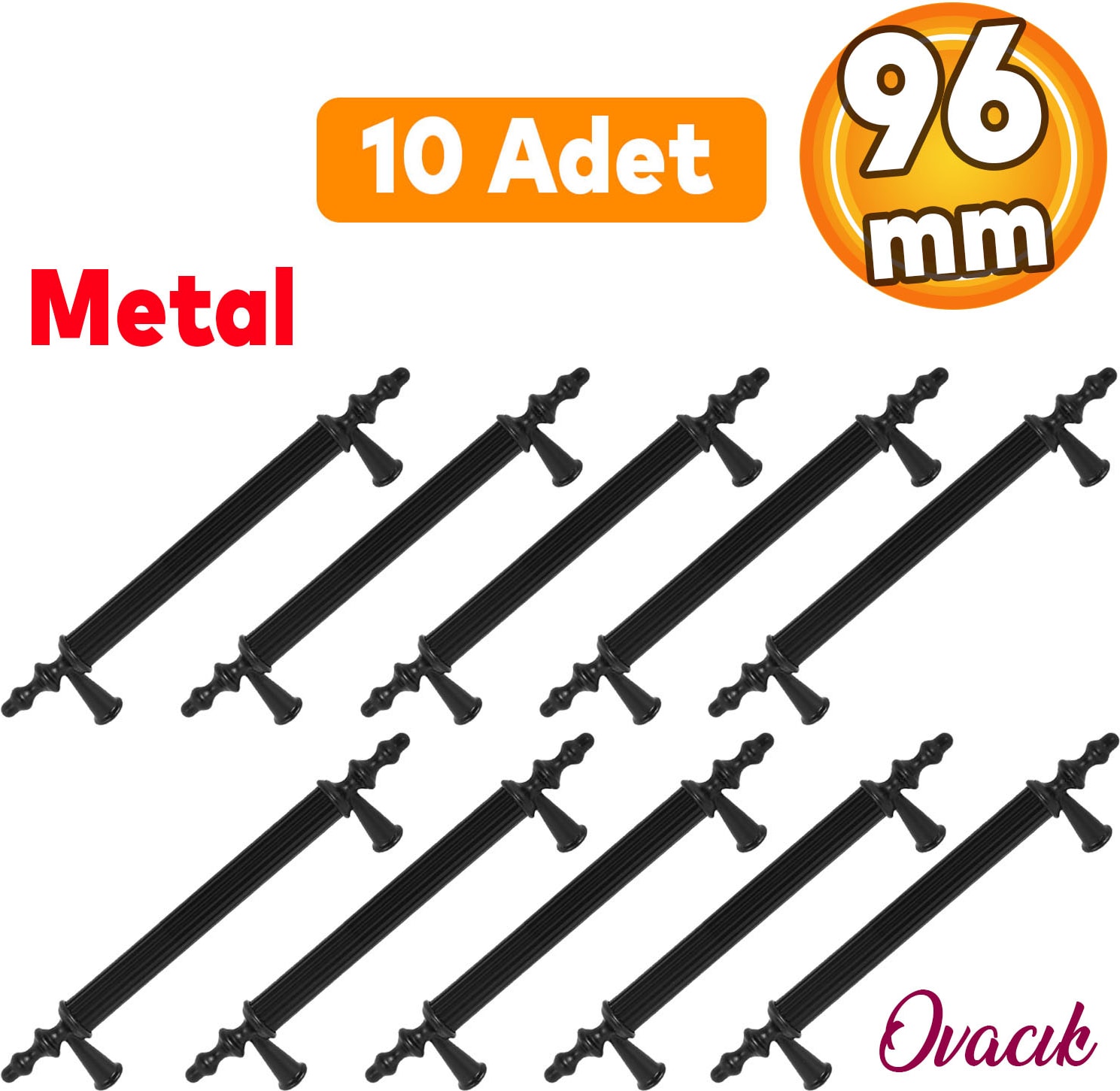 10 Adet Ovacık Mobilya Mutfak Dolap Çekmece Dolabı Kapak Metal Siyah Kulpu Kulbu Kulpları 96 mm