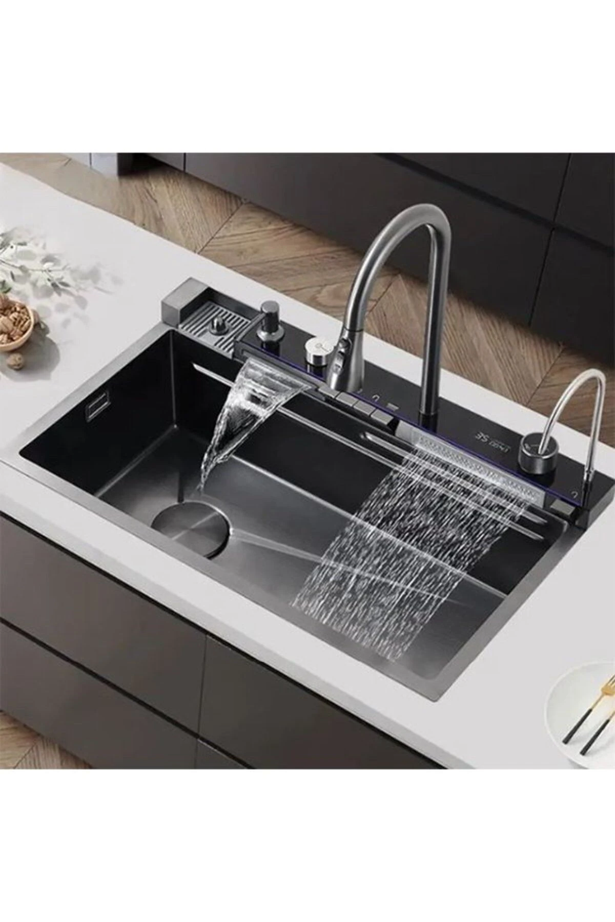 Mutfak Evyesi Dijital Göstergeli Lüks Tasarım  Petek Desenli Teknolojik Eviye 5 Yıl Garanti