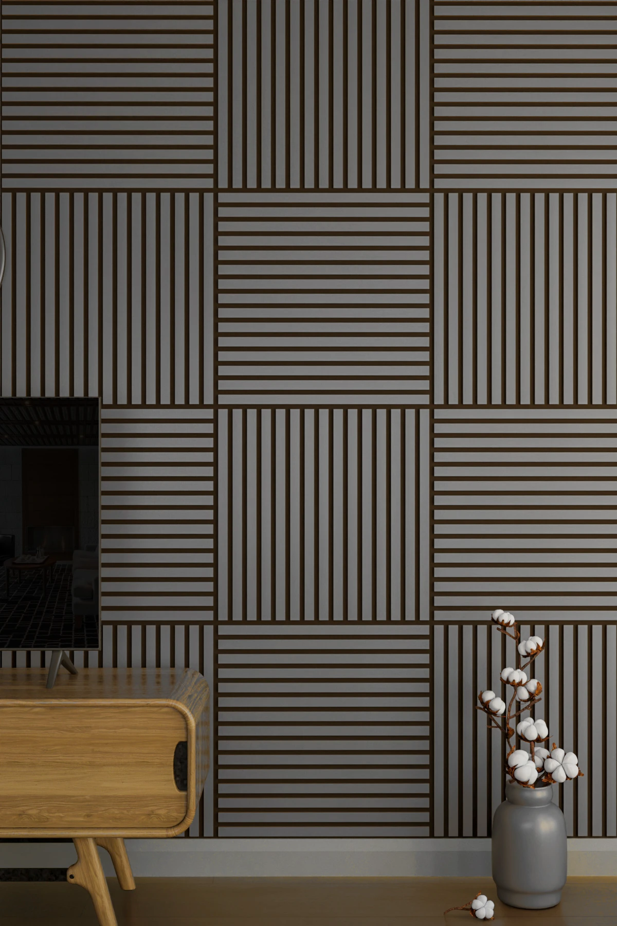 Ahşap Kare Akustik Duvar Kaplama Paneli Mdf 60x60cm Antrasit