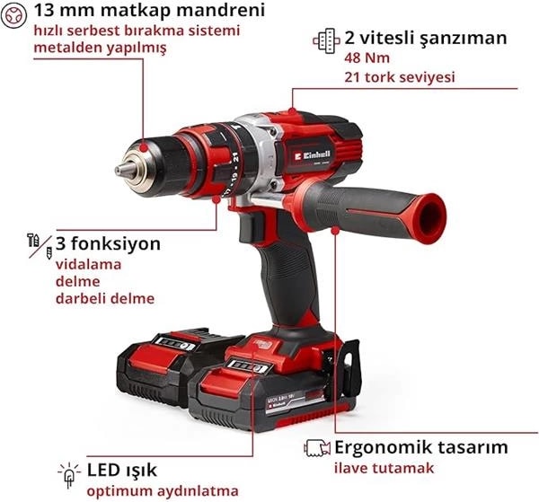 Akülü Darbeli Vidalama Te-Cd 18/48 Li-I Kit Power X-Change (18 V, 48 Nm, Darbeli Delme