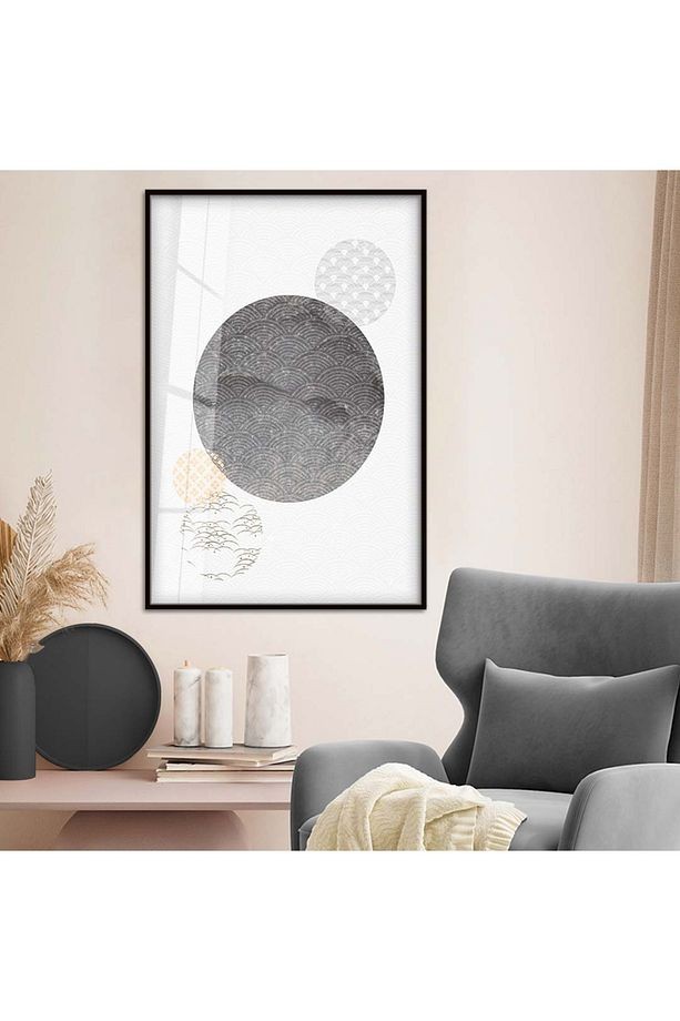 Siyah Metal Çerçeveli Geometrik Desen Modern Çizim Kırılmaz Cam Tablo