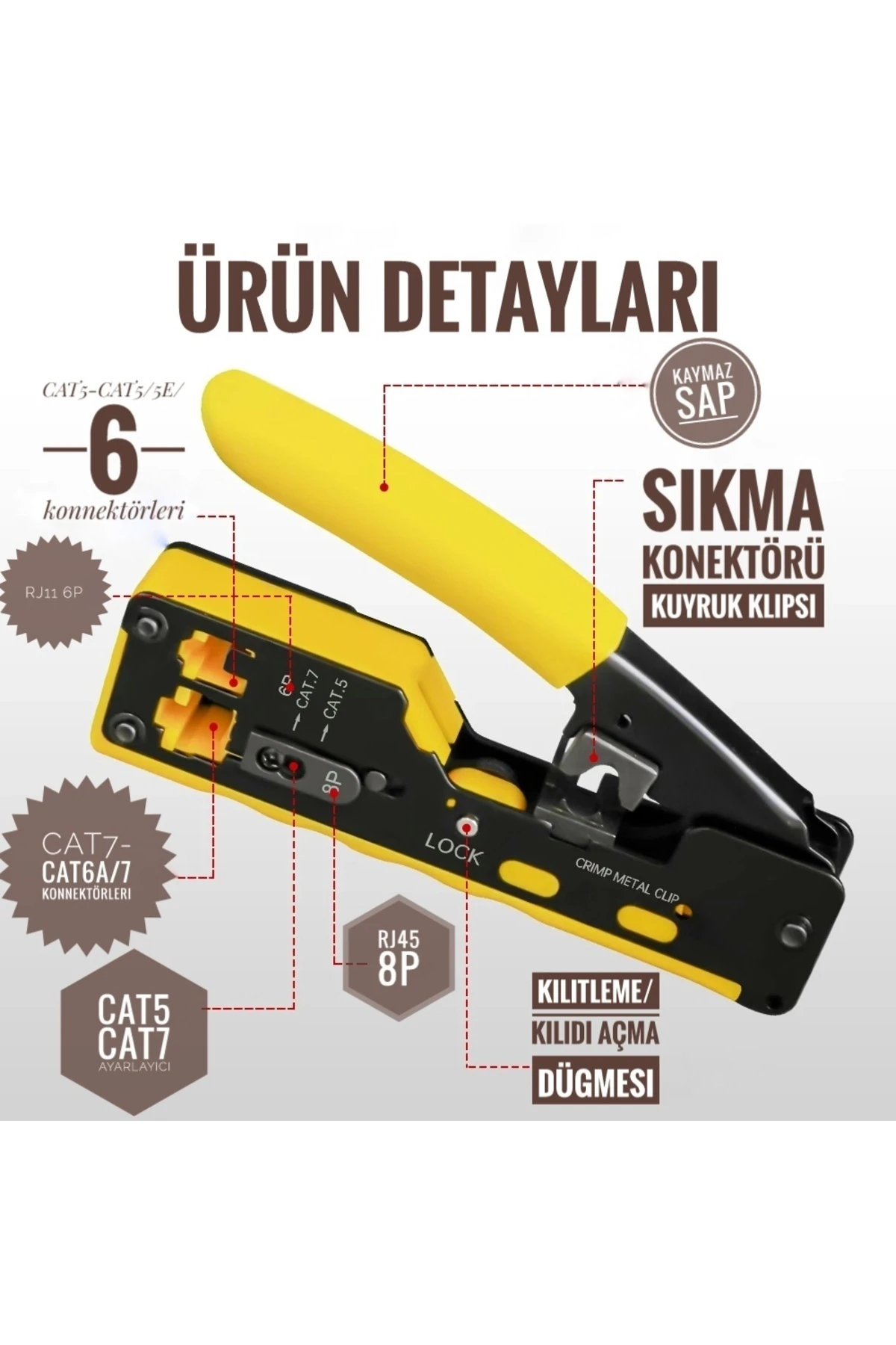 Cat5/Cat6/Cat7 Uyumlu Ağ Sıkma Pensesi RJ45 RJ11 Crimping Tool Kesme Sıyırma Sıkma 3'ü 1 Arada