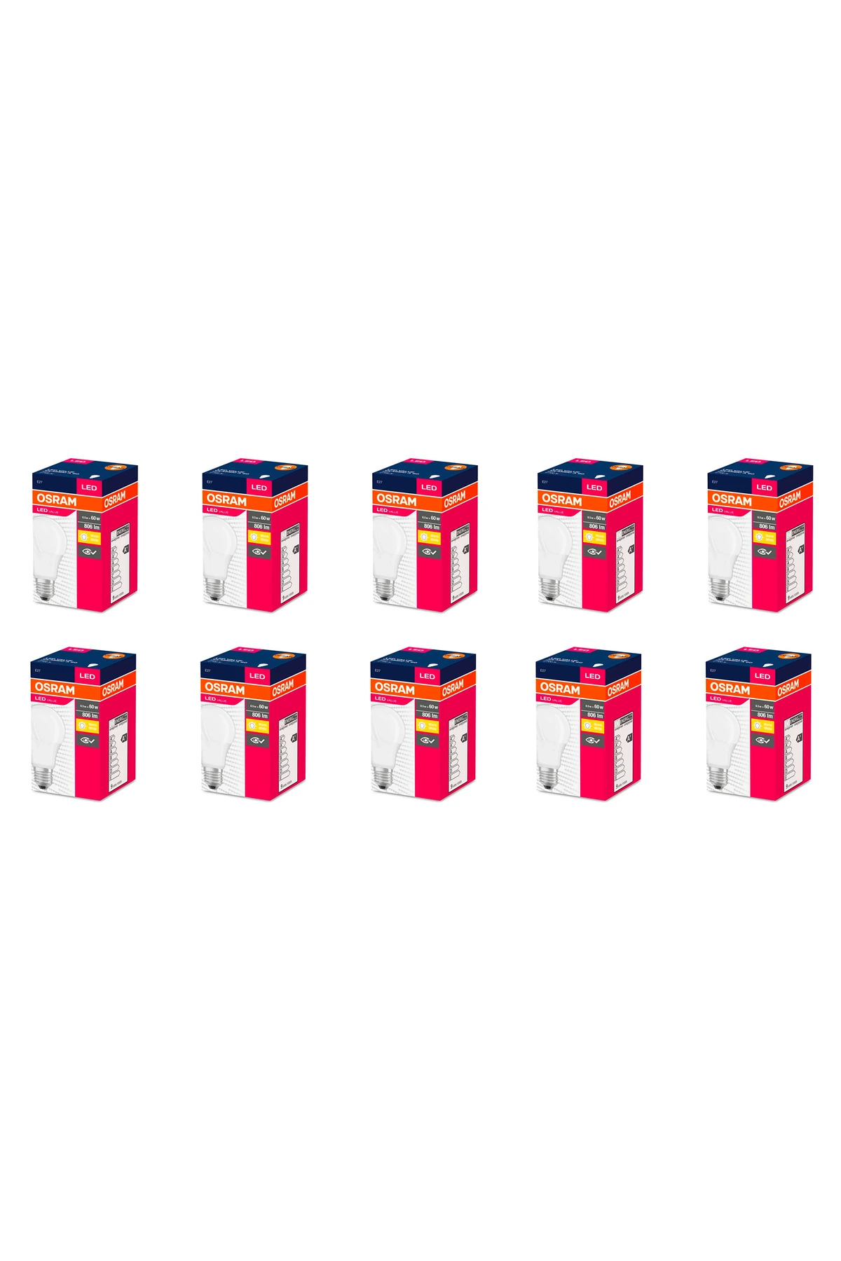 Led Ampul Value 8,5w 2700k Sarı Işık 806lm E27 10'lu Paket