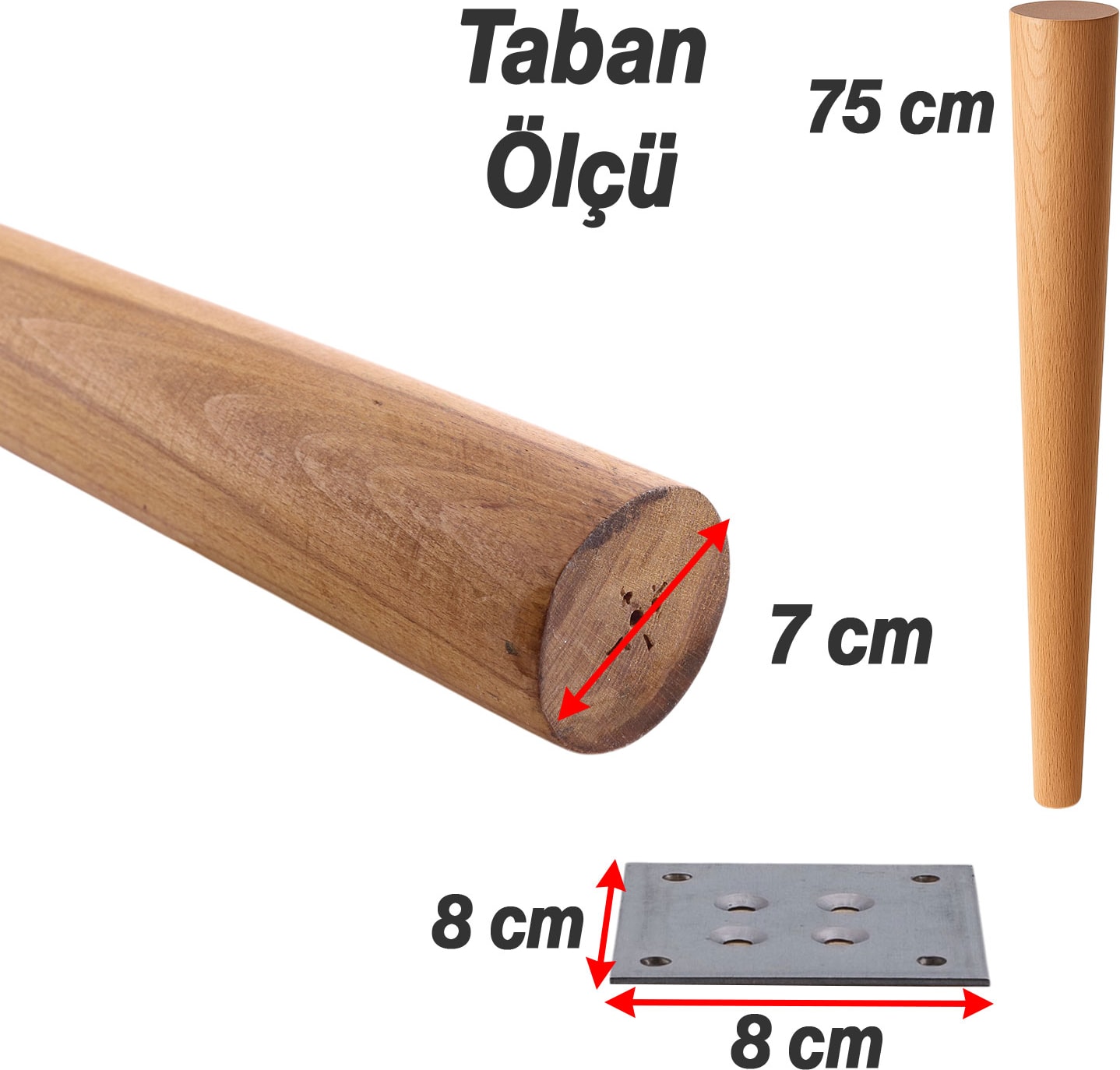 Bohem 75 cm Masa Ayağı 4 Adet Kahverengi Doğal Ahşap Bağlantı Aparatlı Mobilya Kanepe Sehpa Ayakları