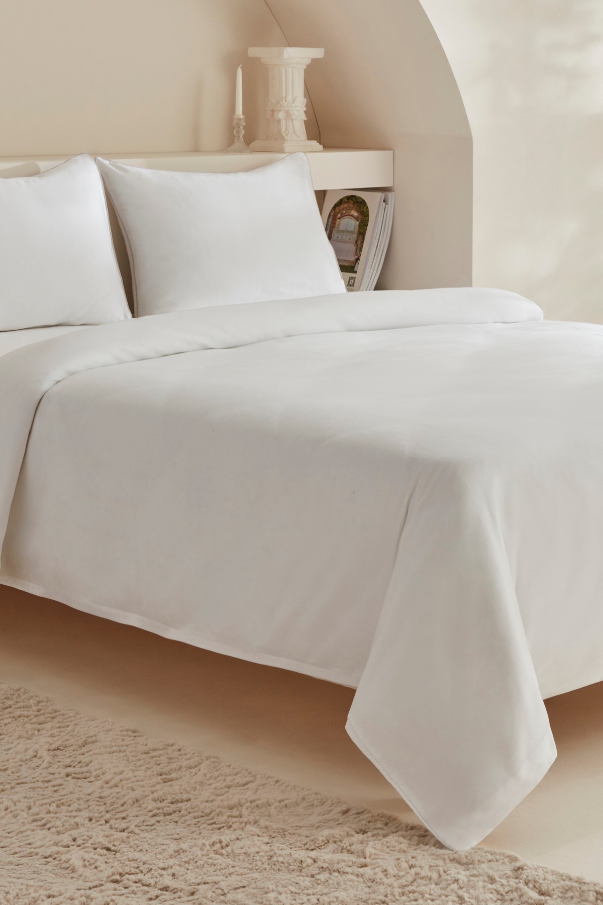 White Collection Vinas Çift Kişilik Saten Biyeli Nevresim Takımı Beyaz