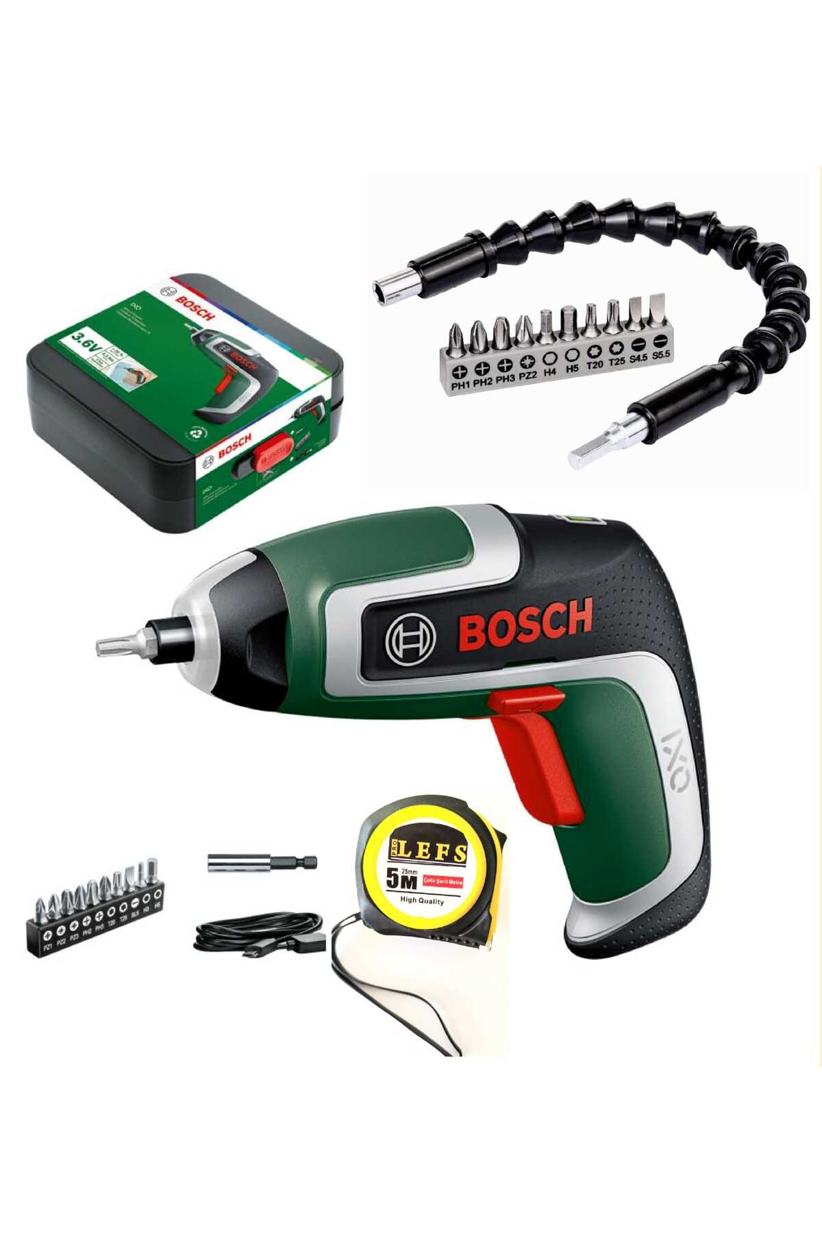 BOSCH IXO 7 Akülü Mini Vidalama, BOSCH Esnek Bükülebilir Vidalama Seti 10 Parça ve Metre