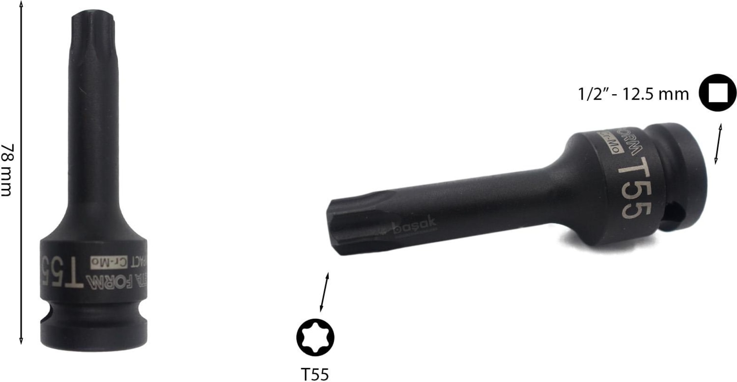 T55 1/2” Havalı Torx Uçlu Lokma Anahtar C68-T55