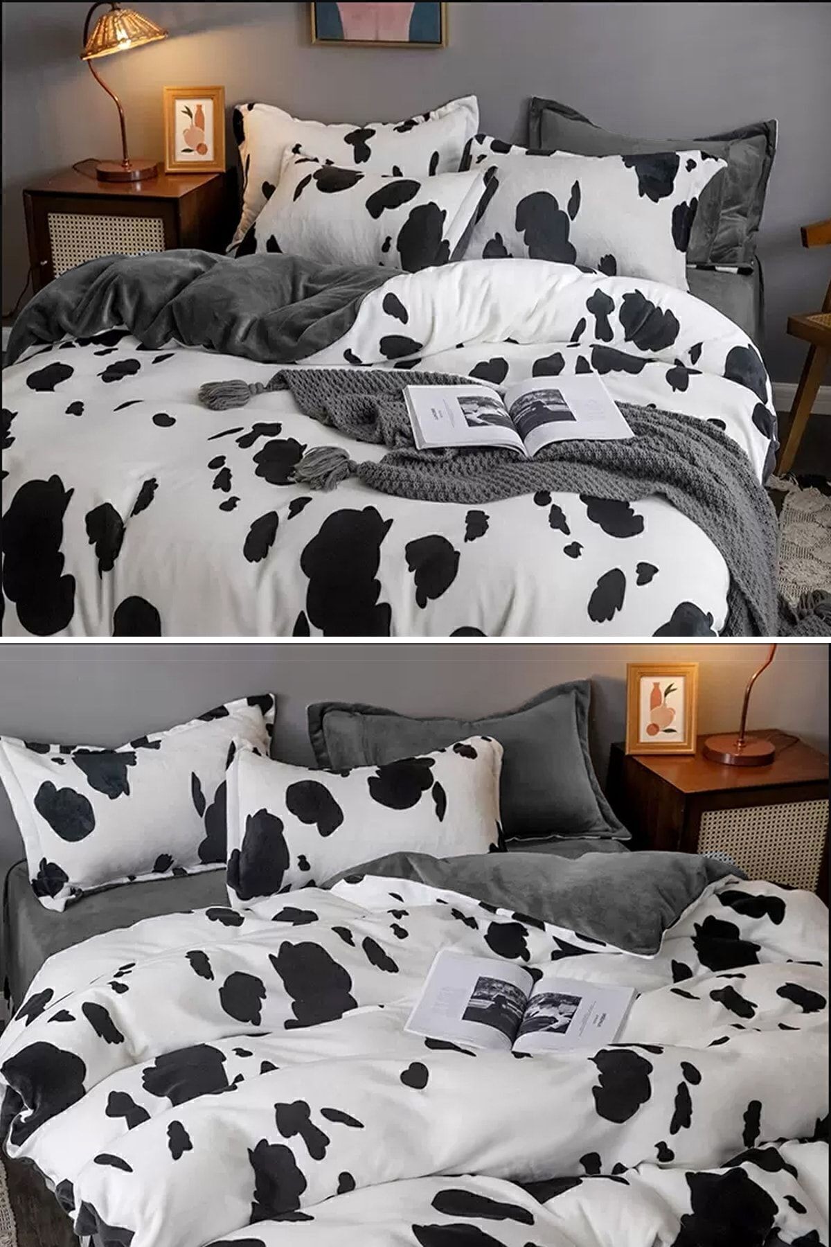 Lastikli Çarşaflı Nevresim Takımı Tek Kişilik Dalmaçyalı Gri Dalmatiangrey